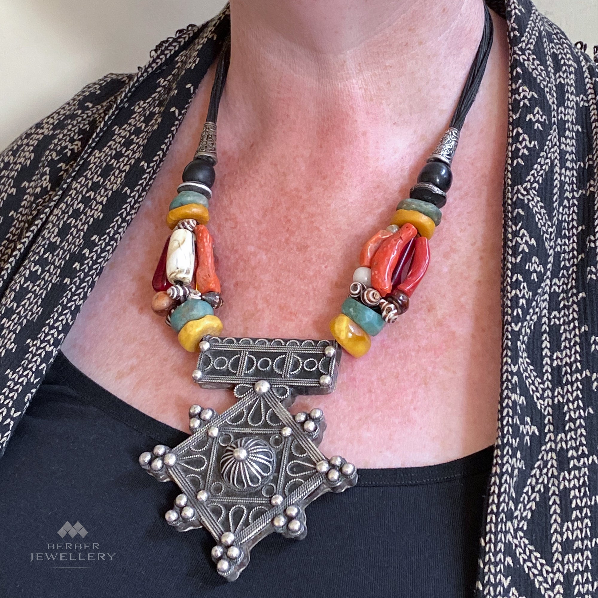 Berber Jewellery | Vintage Berber necklace with large Southern Cross