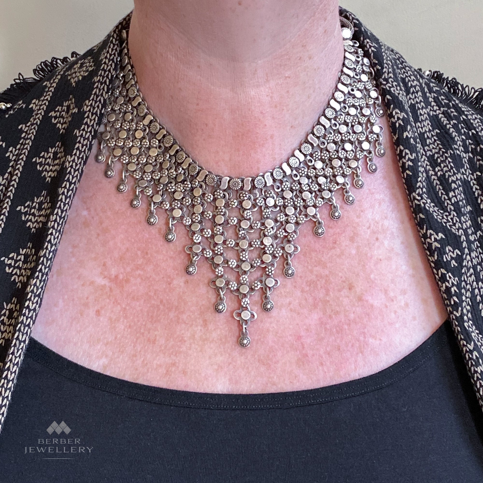 Vintage tribal silver Empress necklace from Rajasthan