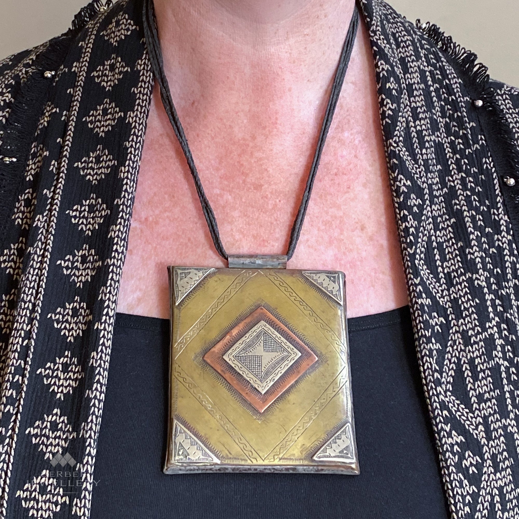 Vintage Tuareg brass, silver and copper Tcherot from Agadez, Niger