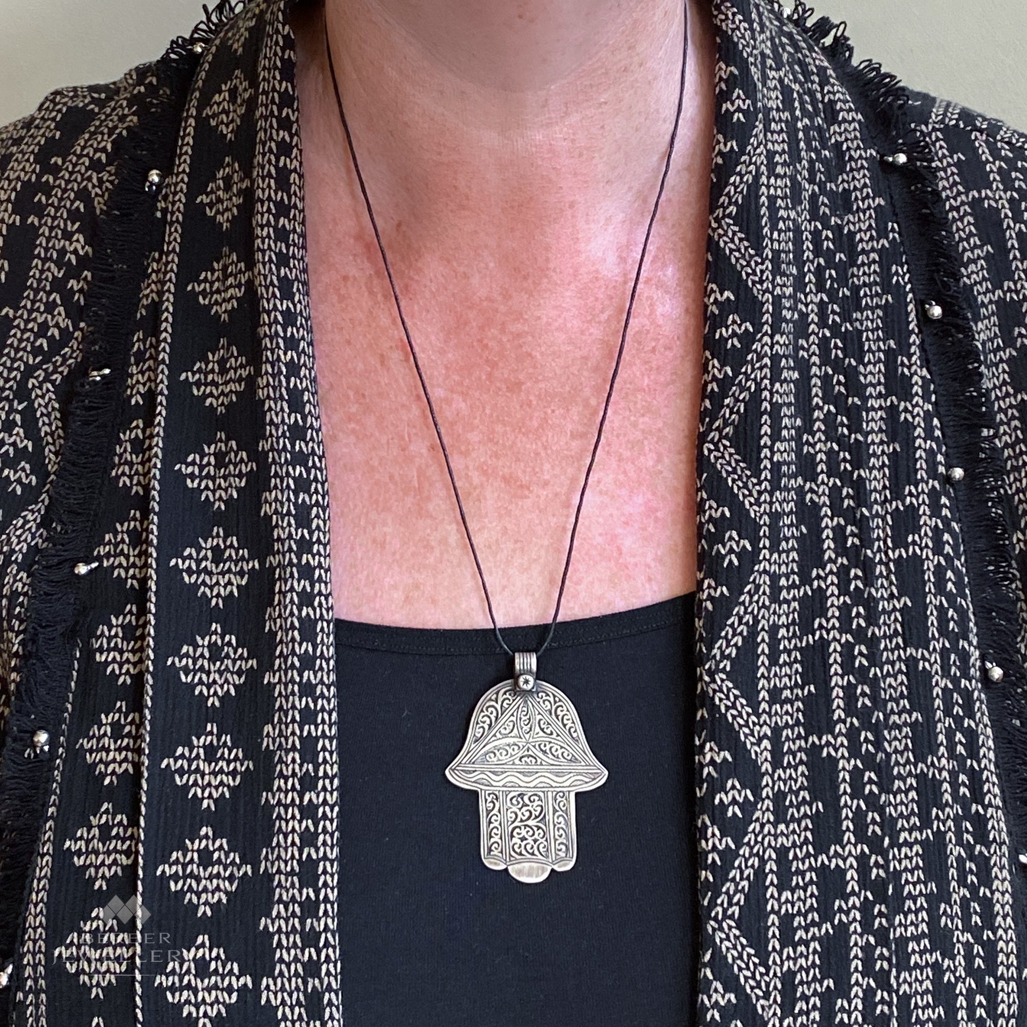 Vintage silver khamsa pendant from Essaouira, Morocco - medium