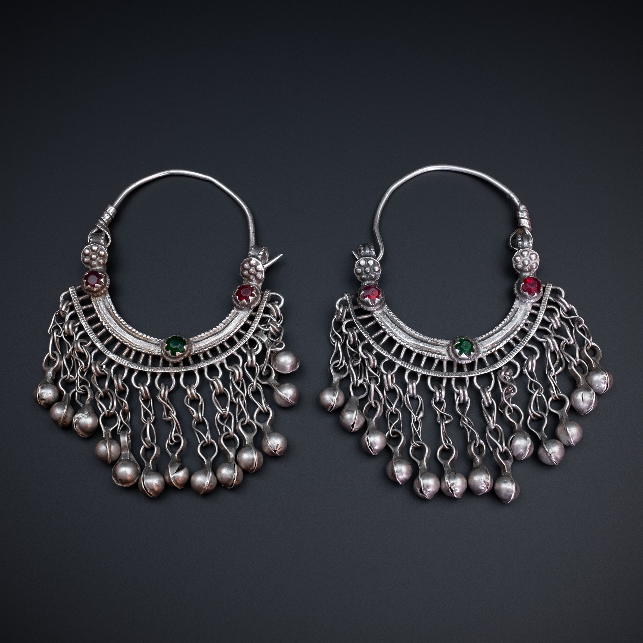 Vintage Afghan silver hoop earrings