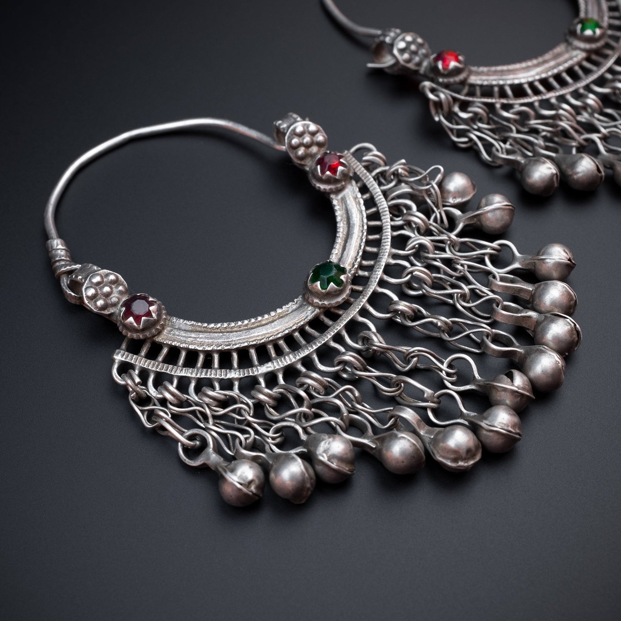 Vintage Afghan silver hoop earrings