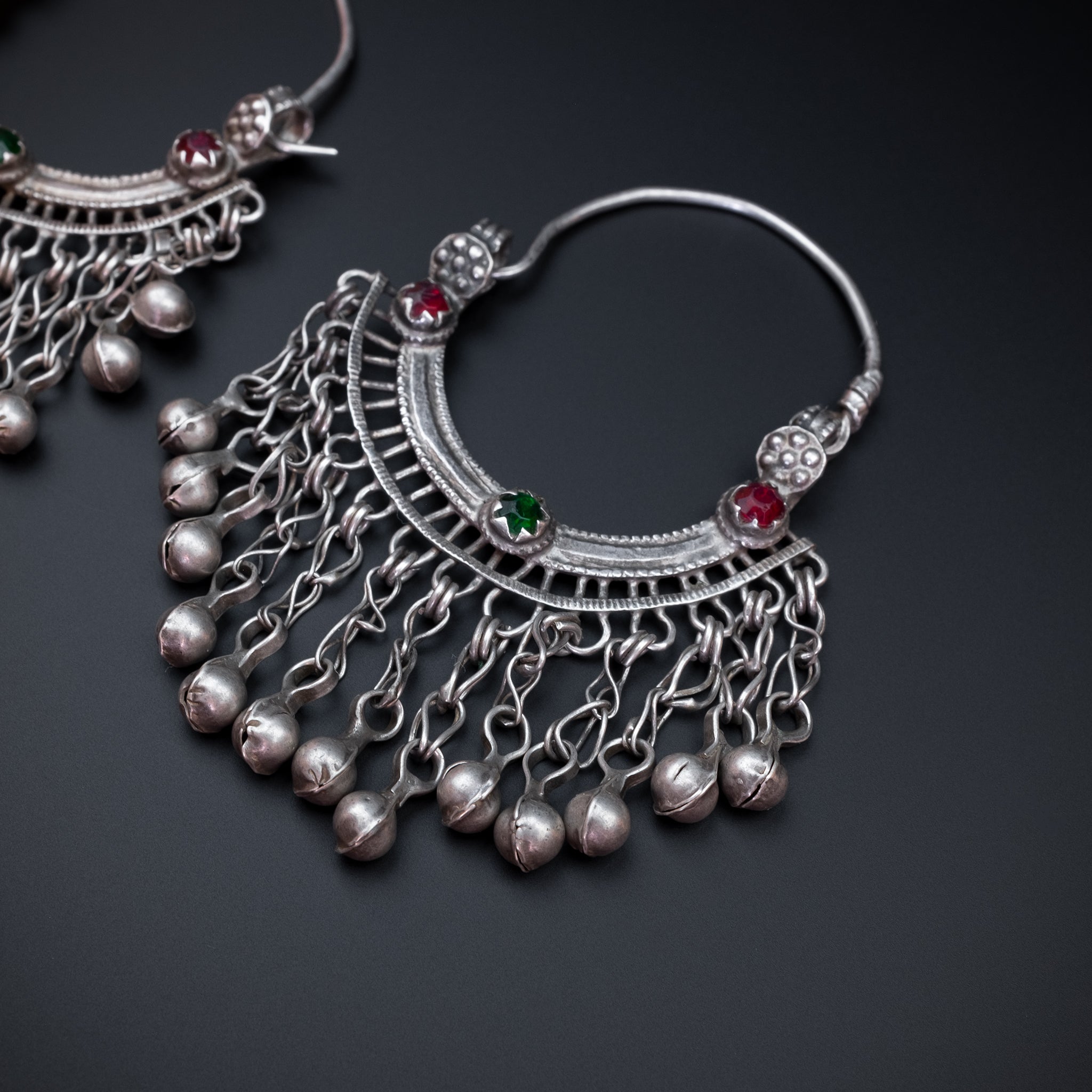 Vintage Afghan silver hoop earrings
