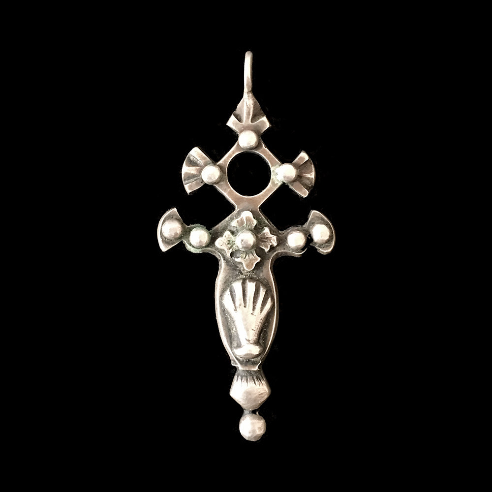 Silver Tuareg cross of Agadez with khamsa