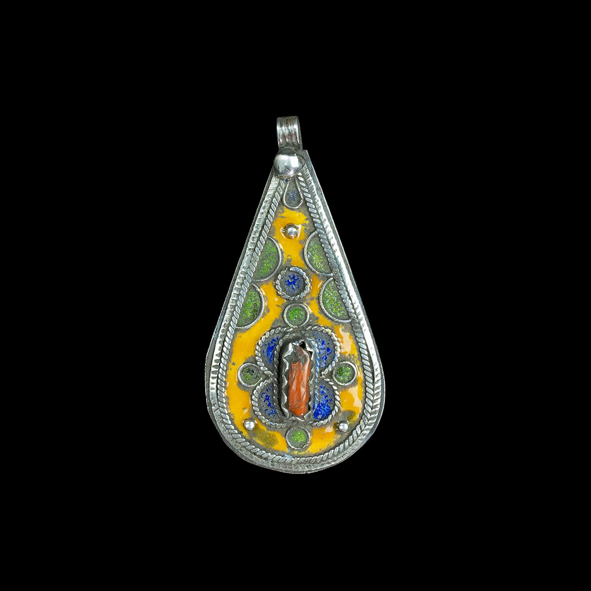 Moroccan Silver and Enamel Tribal Pendant | Vintage Ethnic Jewellery