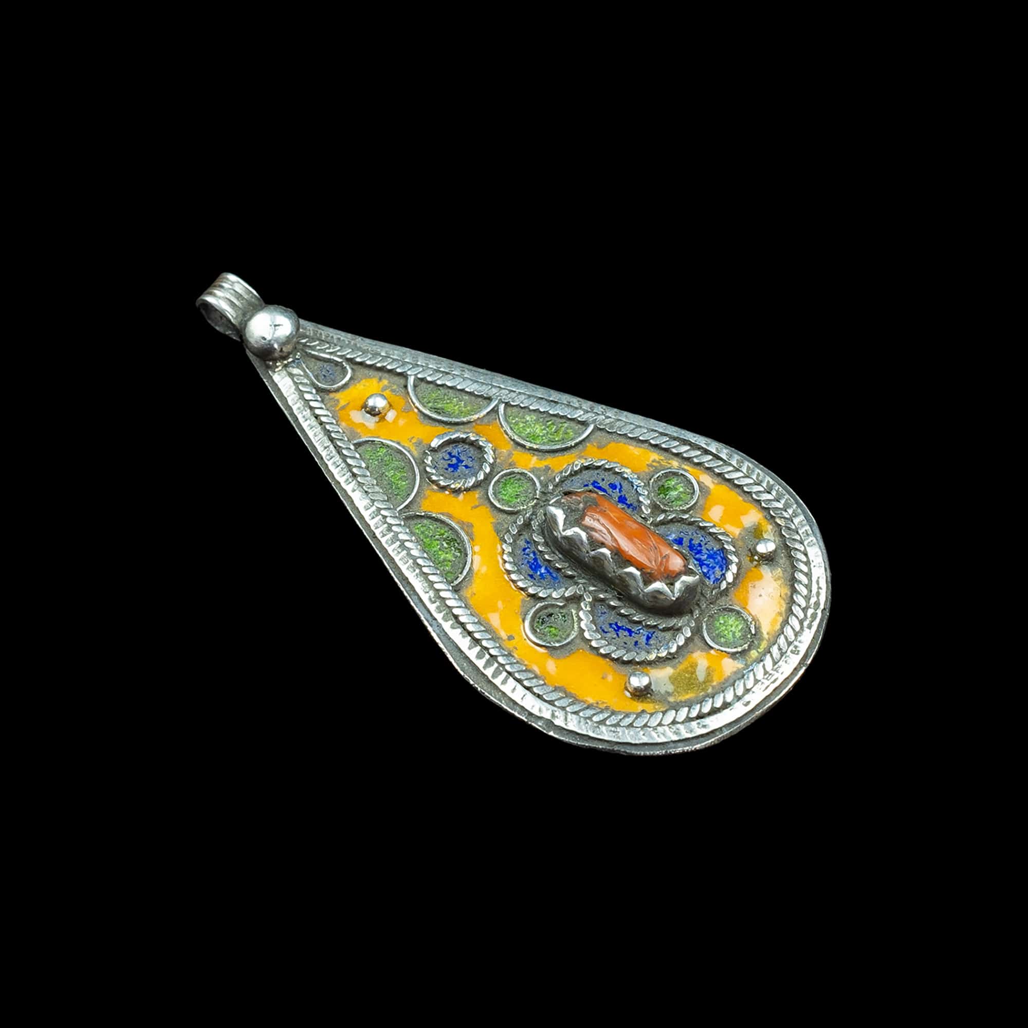 Moroccan Silver and Enamel Tribal Pendant | Vintage Ethnic Jewellery