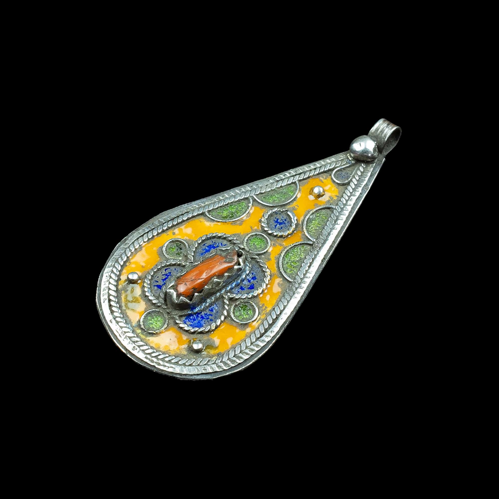 Moroccan Silver and Enamel Tribal Pendant | Vintage Ethnic Jewellery