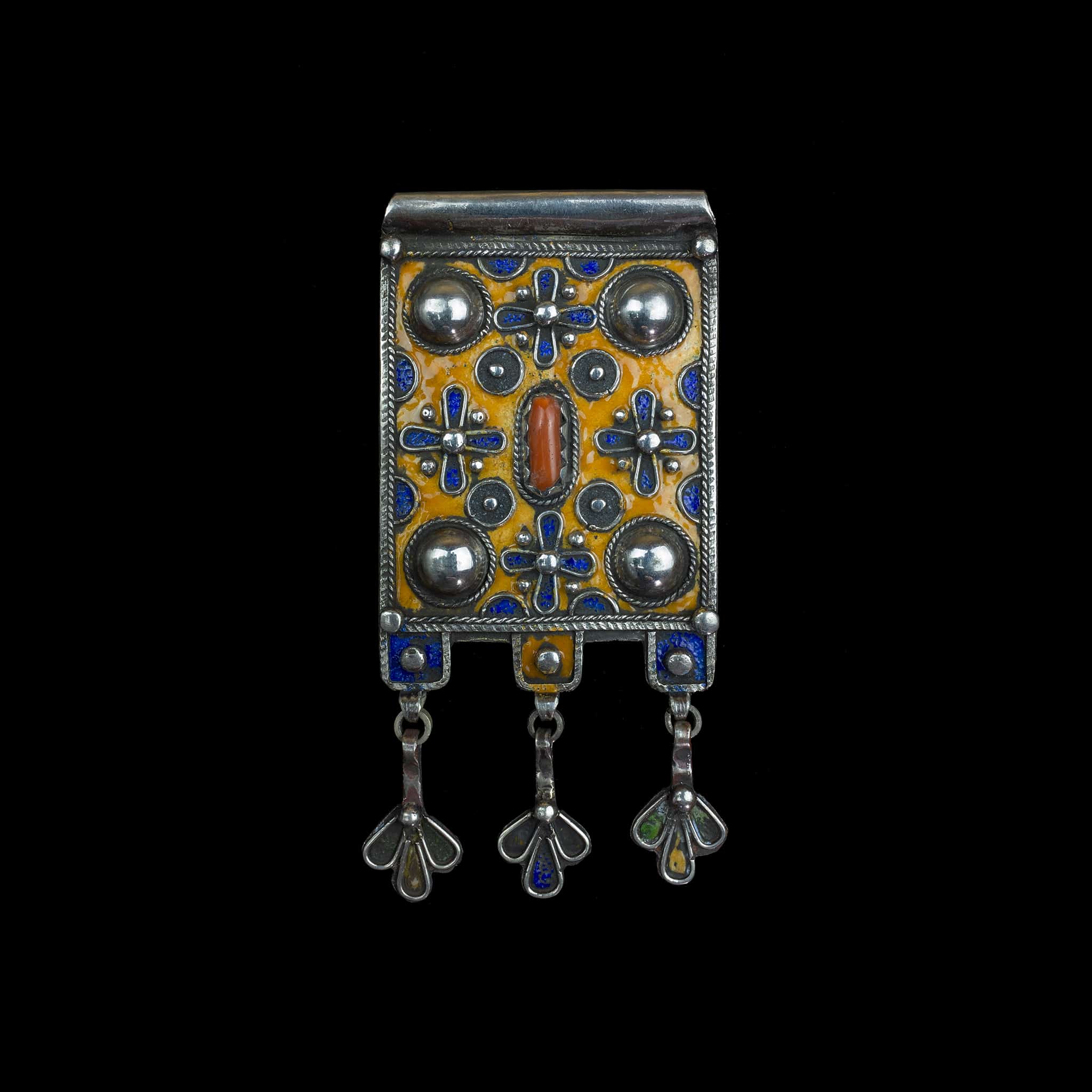 Moroccan Silver and Enamel Tribal Pendant | Vintage Ethnic Jewellery