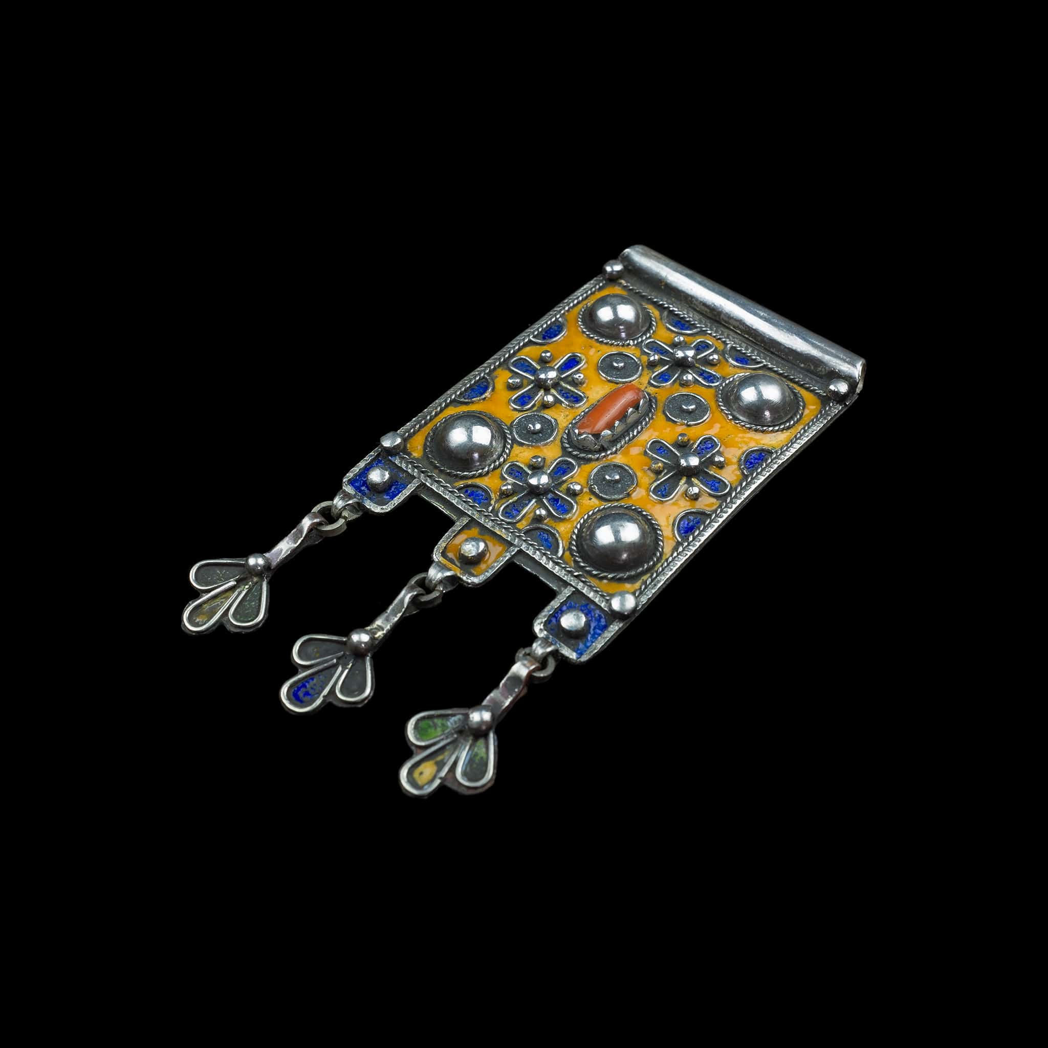 Moroccan Silver and Enamel Tribal Pendant | Vintage Ethnic Jewellery