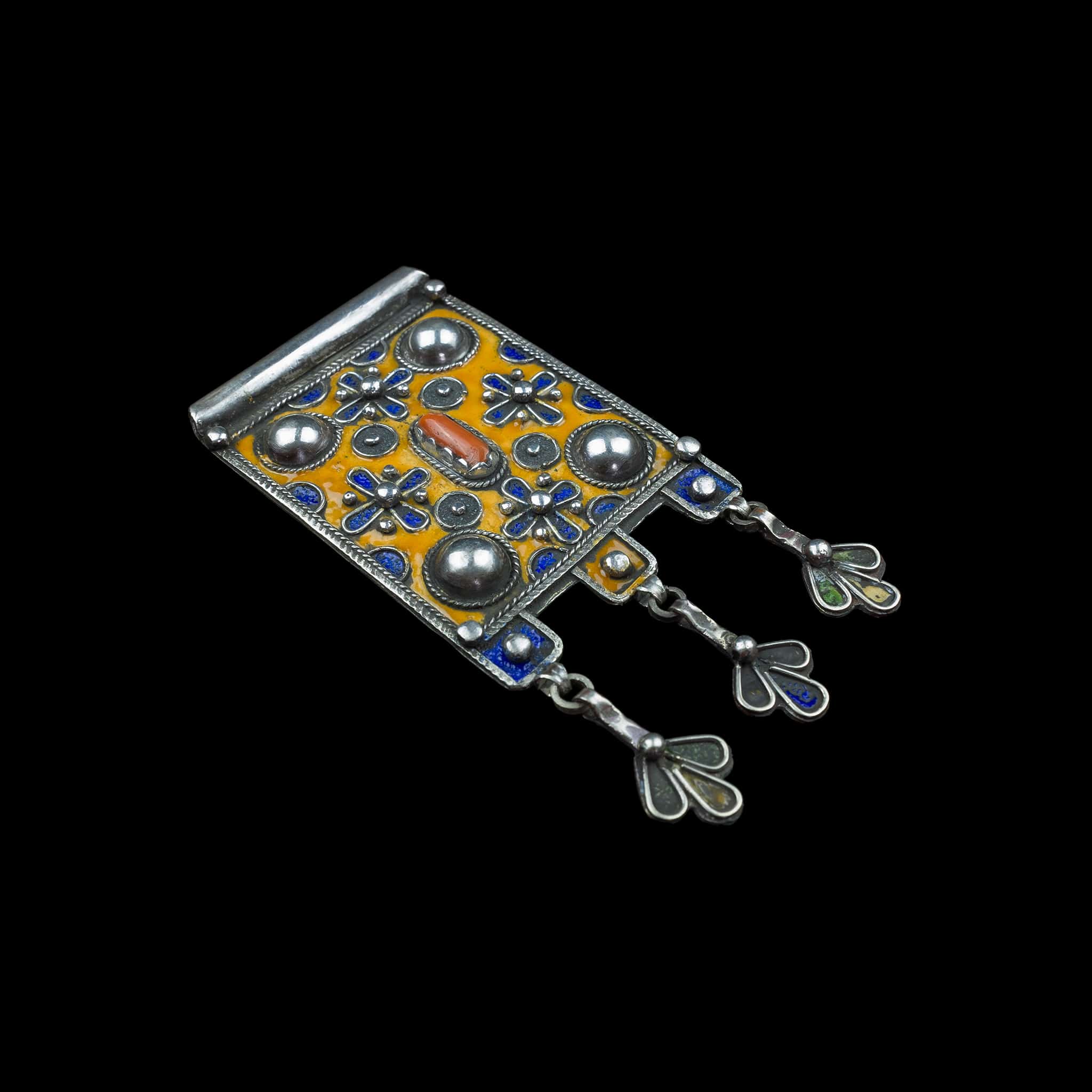 Moroccan Silver and Enamel Tribal Pendant | Vintage Ethnic Jewellery