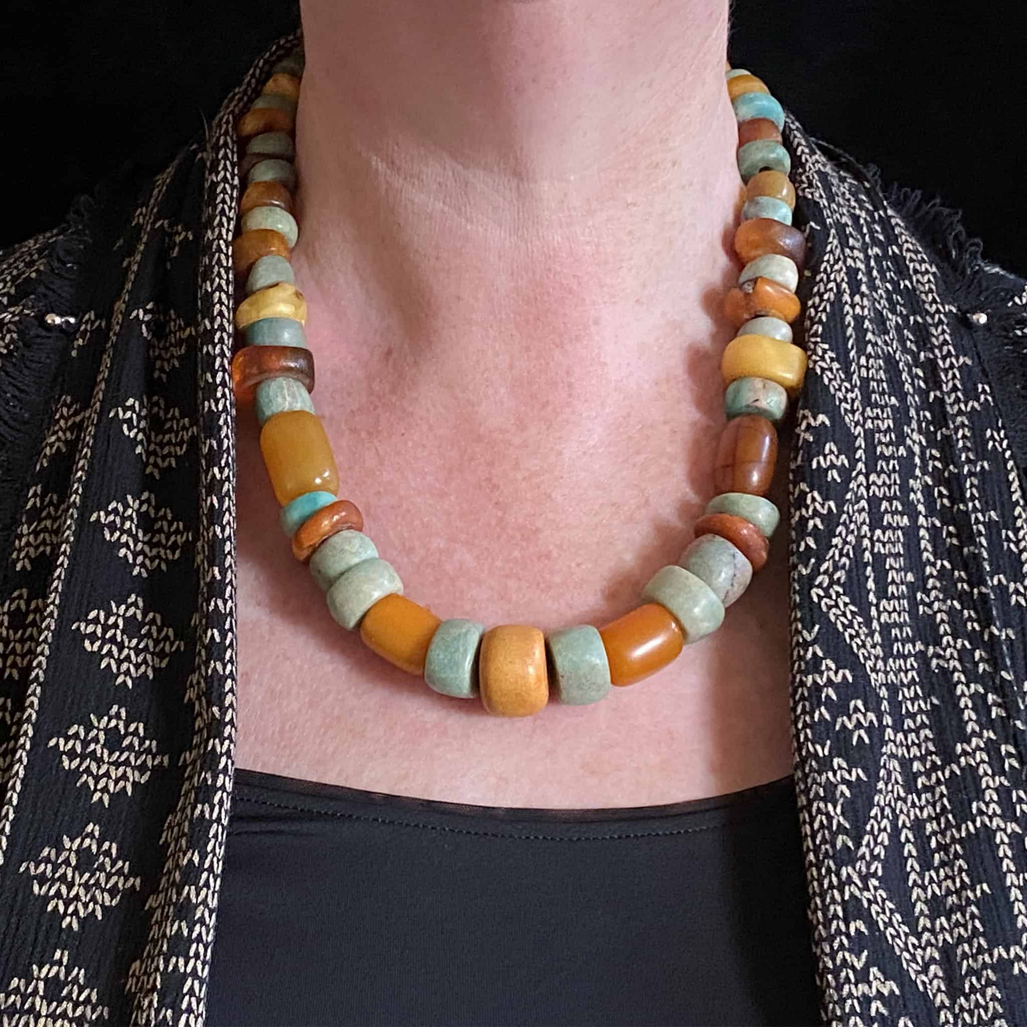 Genuine Amber and Amazonite Necklace | Vintage Ethnic Jewellery