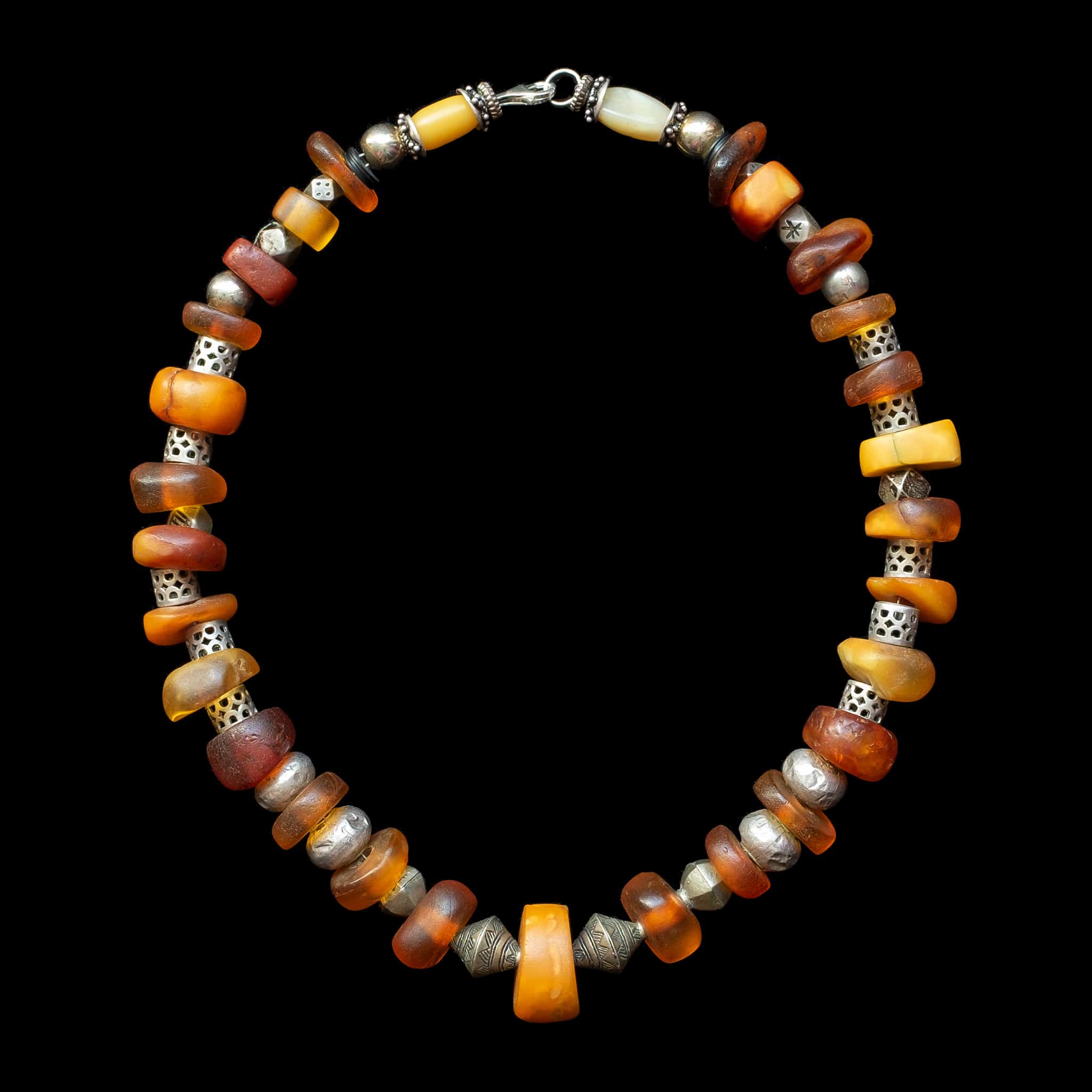Genuine Amber and Silver Bead Necklace | Vintage Ethnic Jewellery