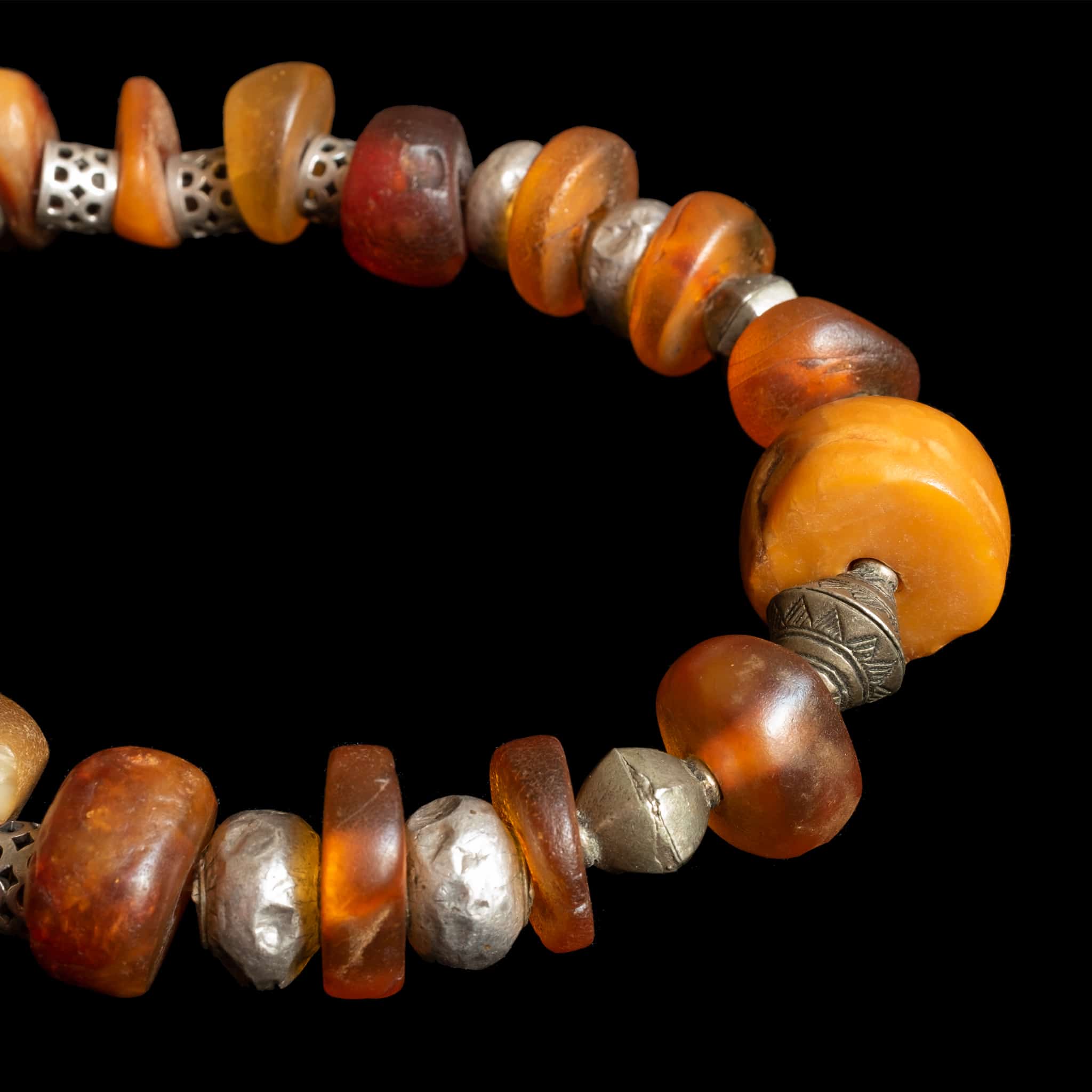 Genuine Amber and Silver Bead Necklace | Vintage Ethnic Jewellery