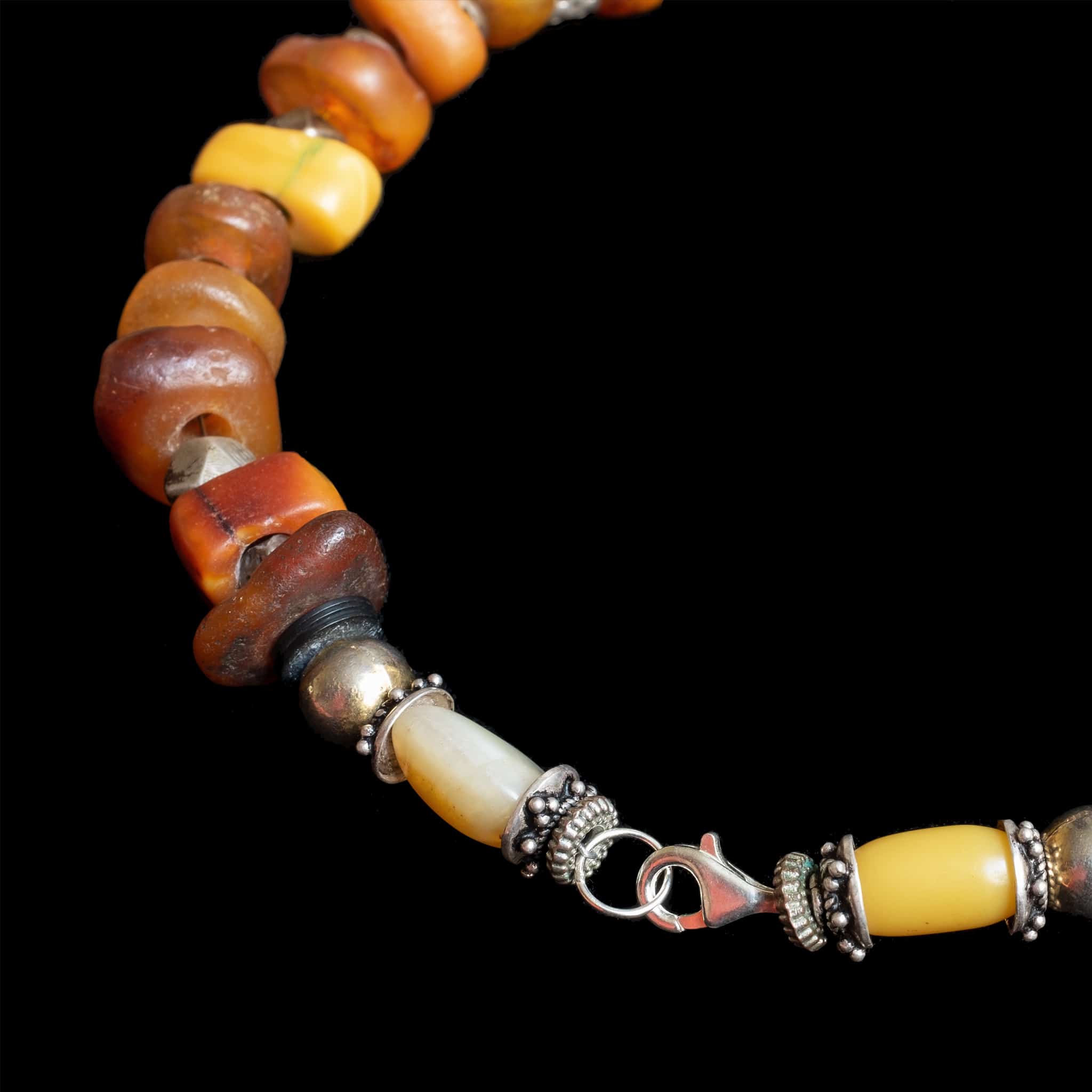 Genuine Amber and Silver Bead Necklace | Vintage Ethnic Jewellery