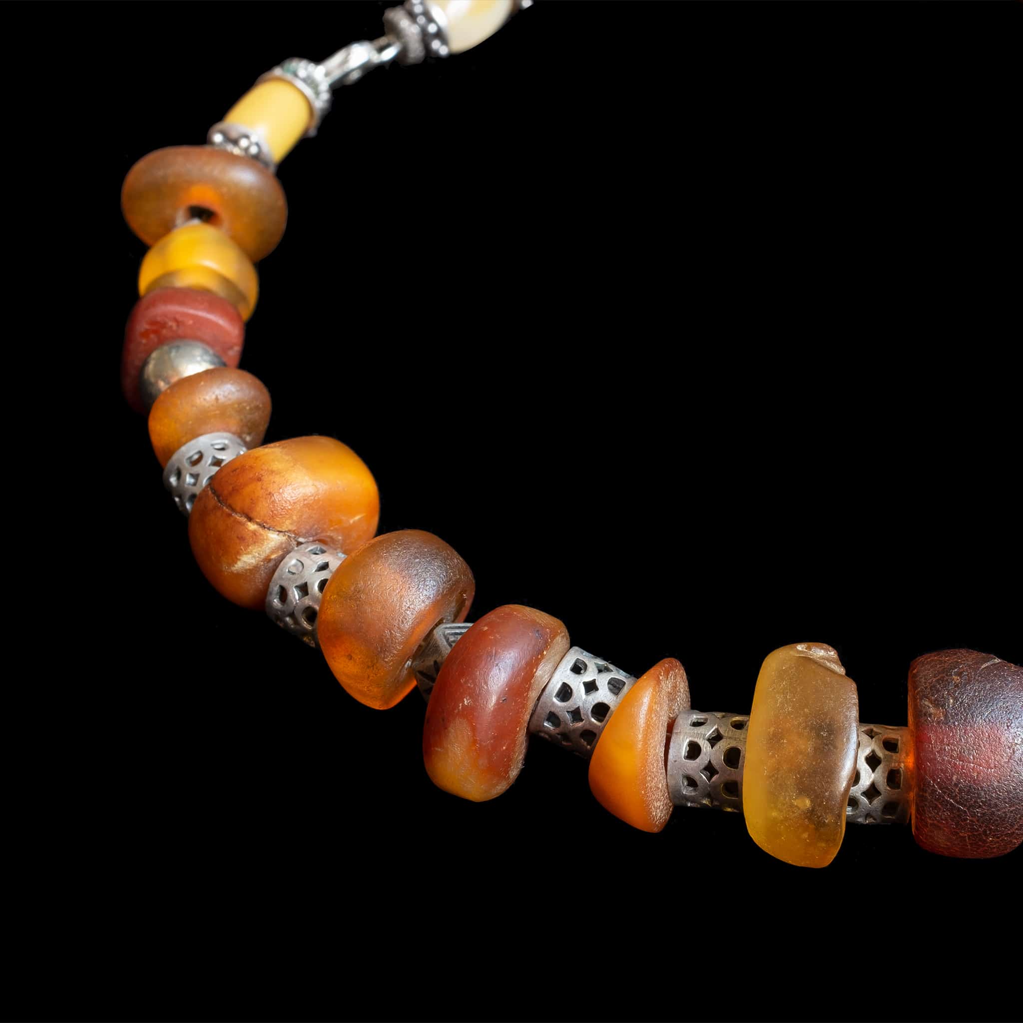 Genuine Amber and Silver Bead Necklace | Vintage Ethnic Jewellery