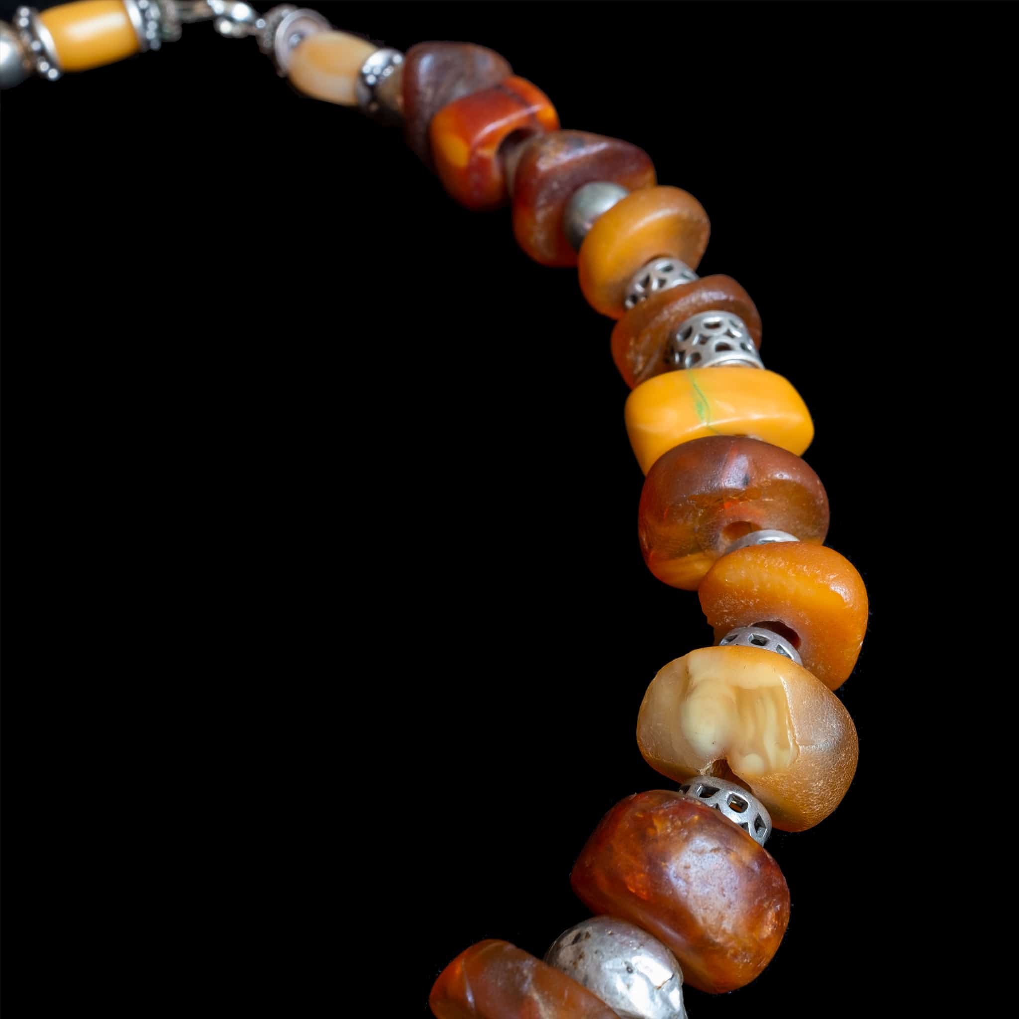 Genuine Amber and Silver Bead Necklace | Vintage Ethnic Jewellery