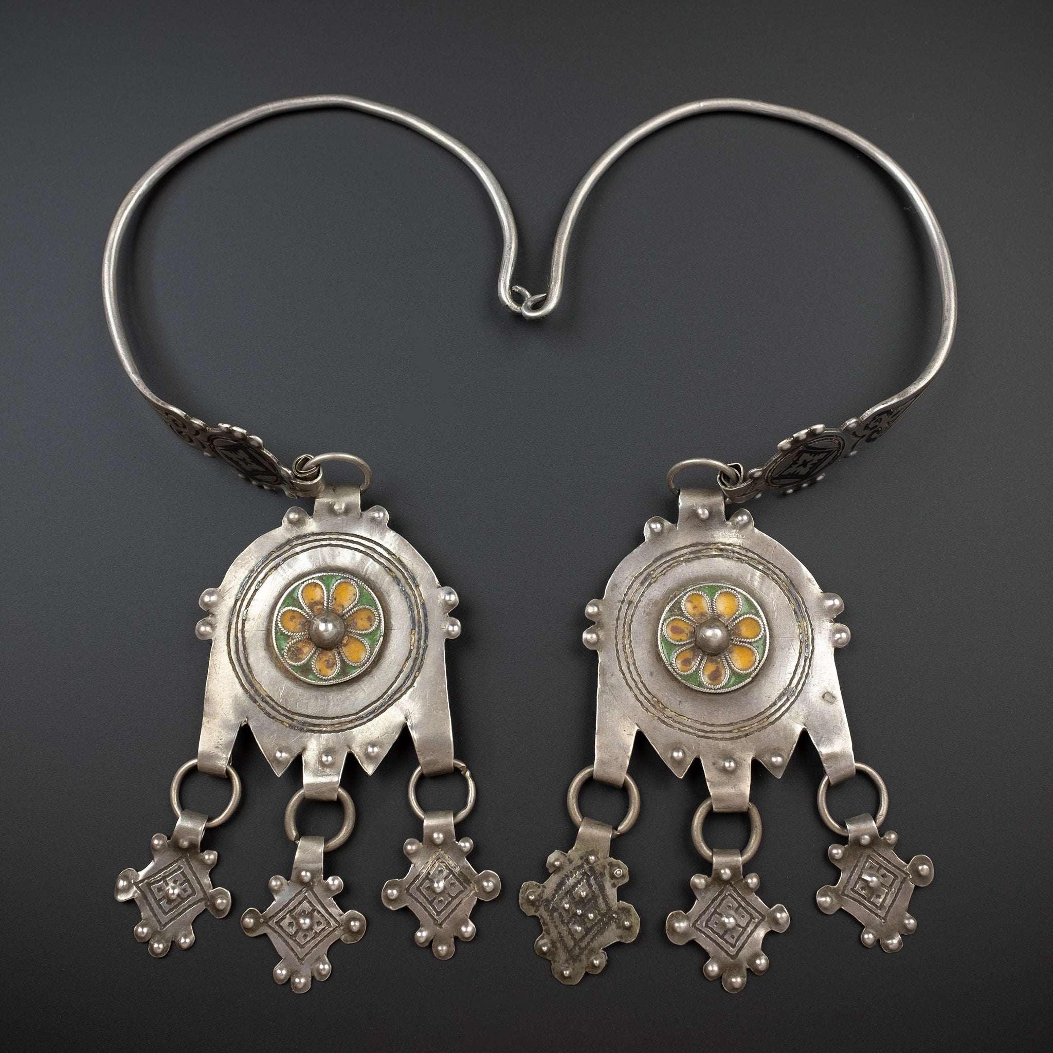 Large Mid-century Silver Temporal Earrings, Anti-Atlas Mountains, Morocco