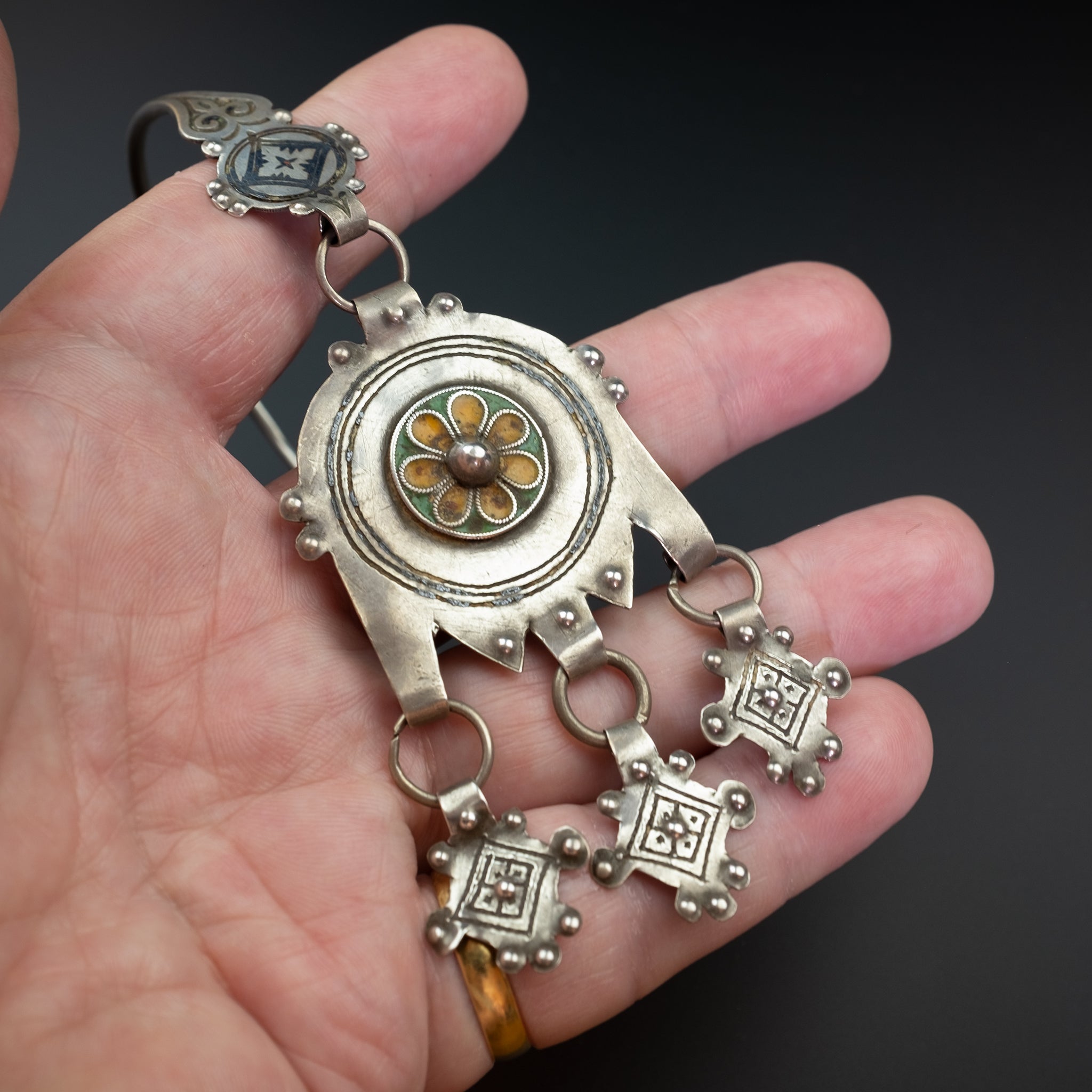 Large Mid-century Silver Temporal Earrings, Anti-Atlas Mountains, Morocco