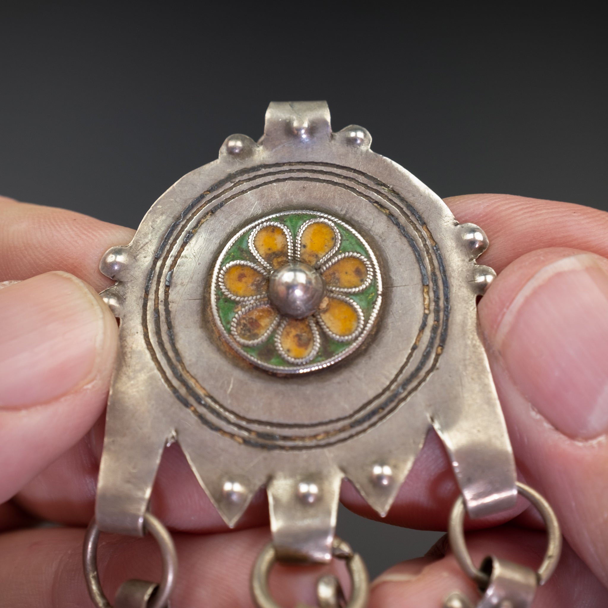 Large Mid-century Silver Temporal Earrings, Anti-Atlas Mountains, Morocco