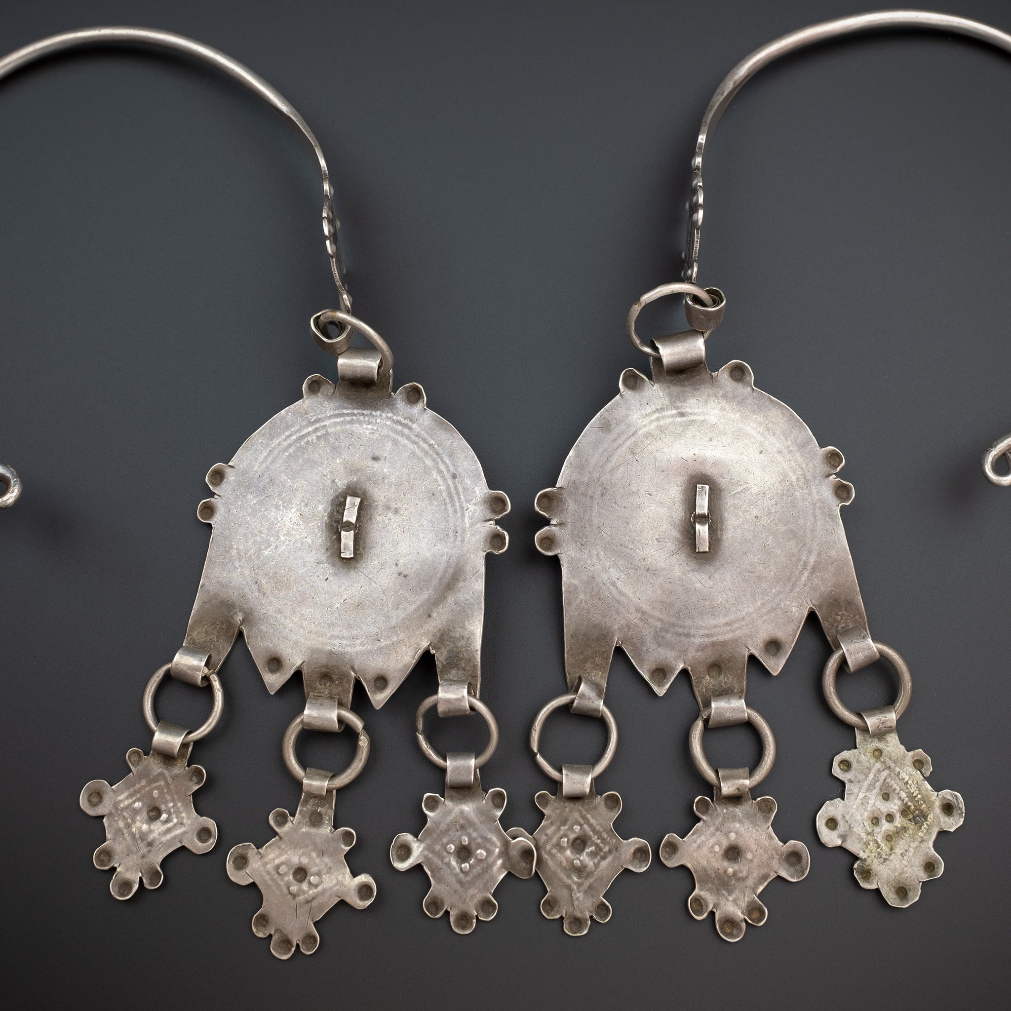Large Mid-century Silver Temporal Earrings, Anti-Atlas Mountains, Morocco