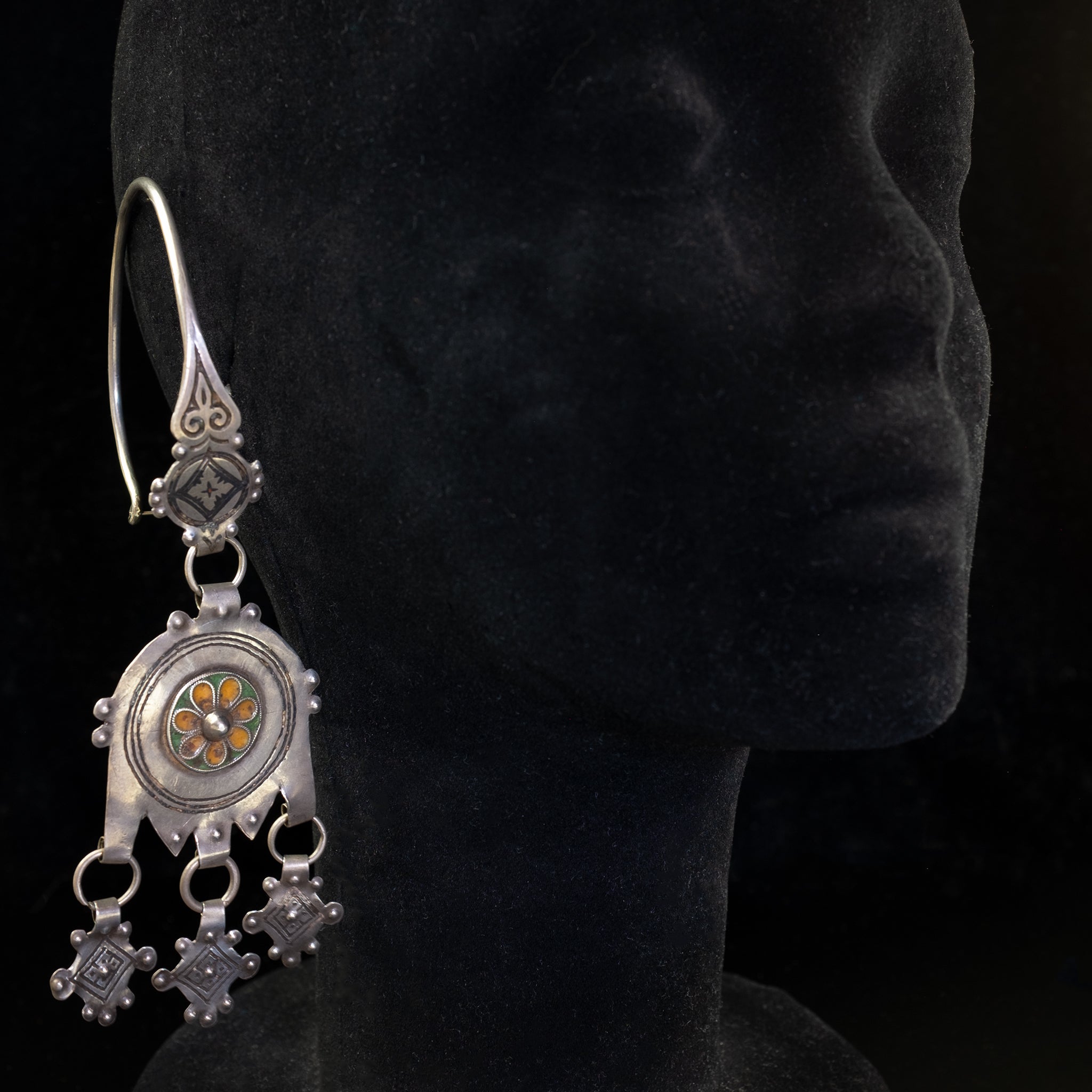 Large Mid-century Silver Temporal Earrings, Anti-Atlas Mountains, Morocco