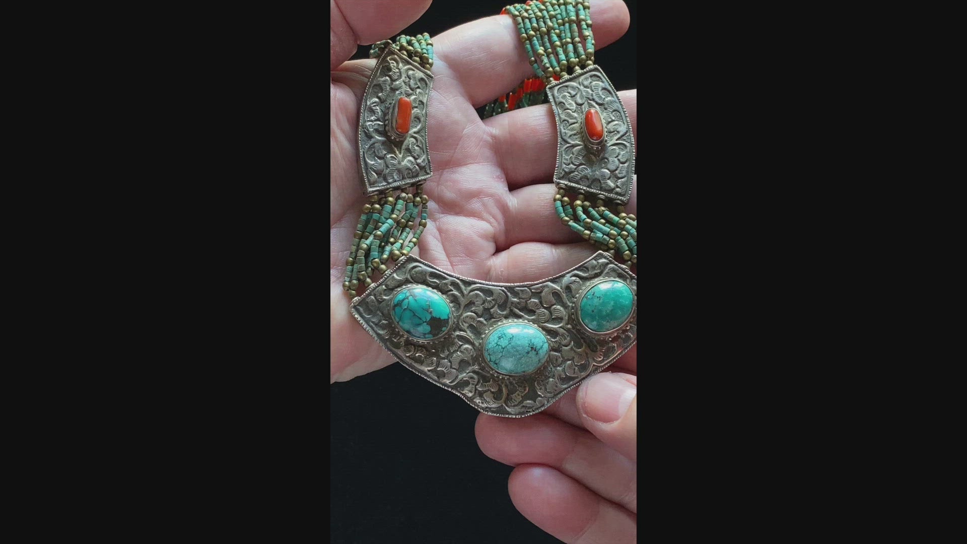 Old Silver, Coral & Turquoise Necklace | Vintage Ethnic Jewellery