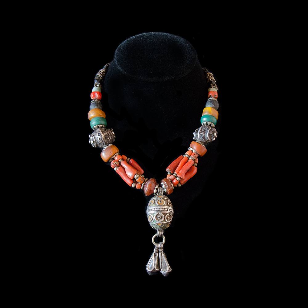Vintage Berber Necklace with Coral& Amber | Vintage Ethnic Jewellery