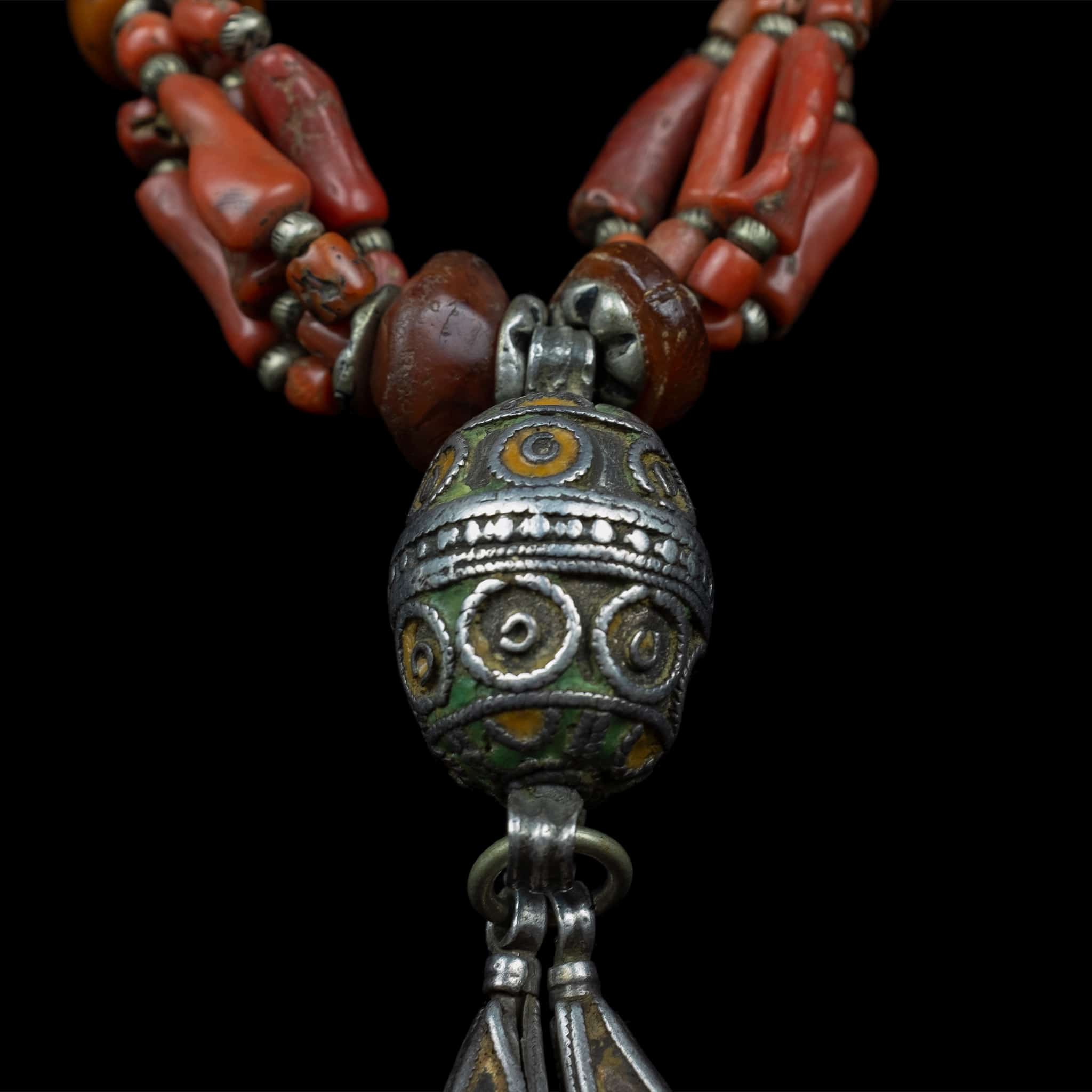 Vintage Berber Necklace with Coral& Amber | Vintage Ethnic Jewellery