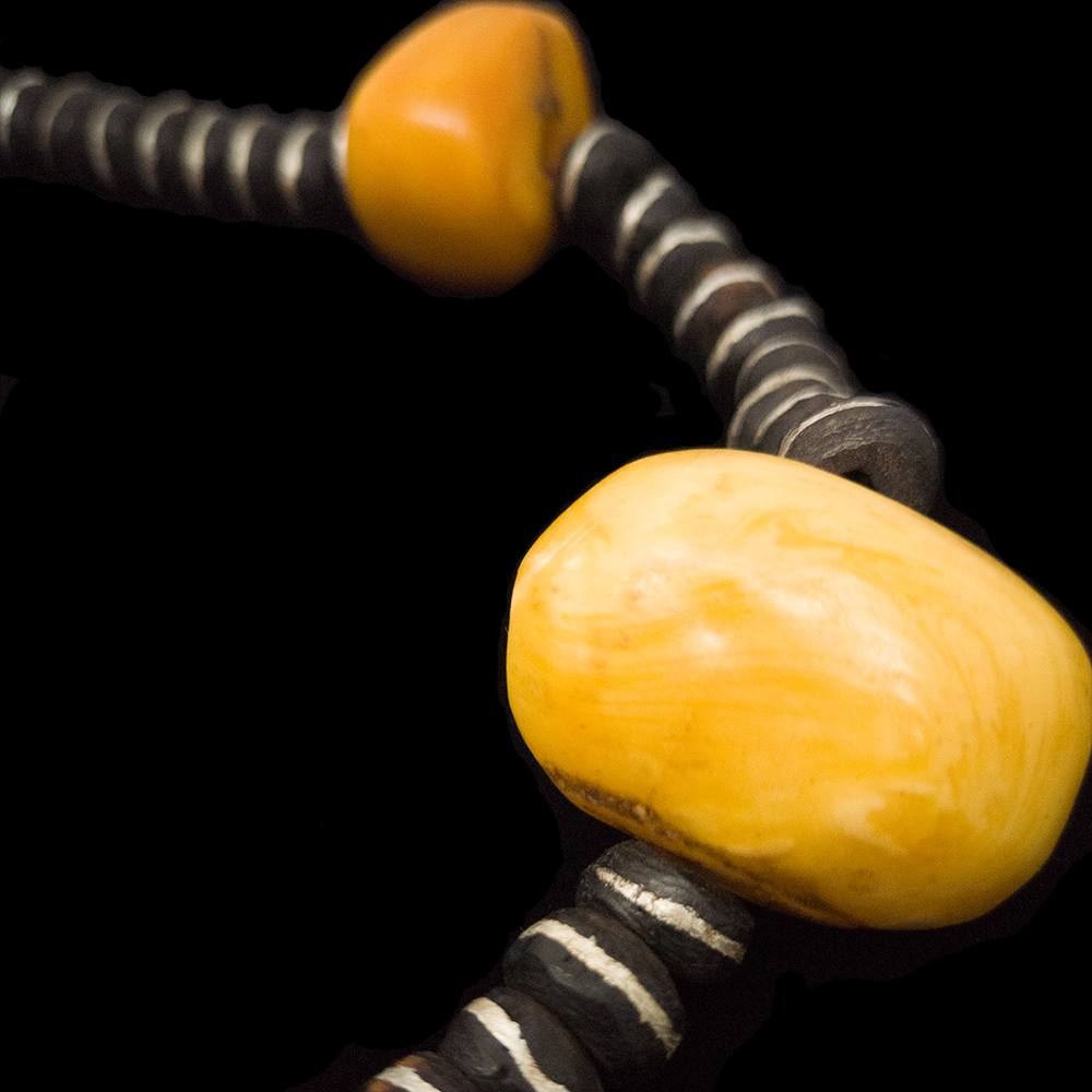 Genuine Amber and Ebony Wood Necklace | Vintage Ethnic Jewellery