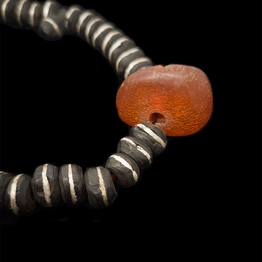 Genuine Amber and Ebony Wood Necklace | Vintage Ethnic Jewellery