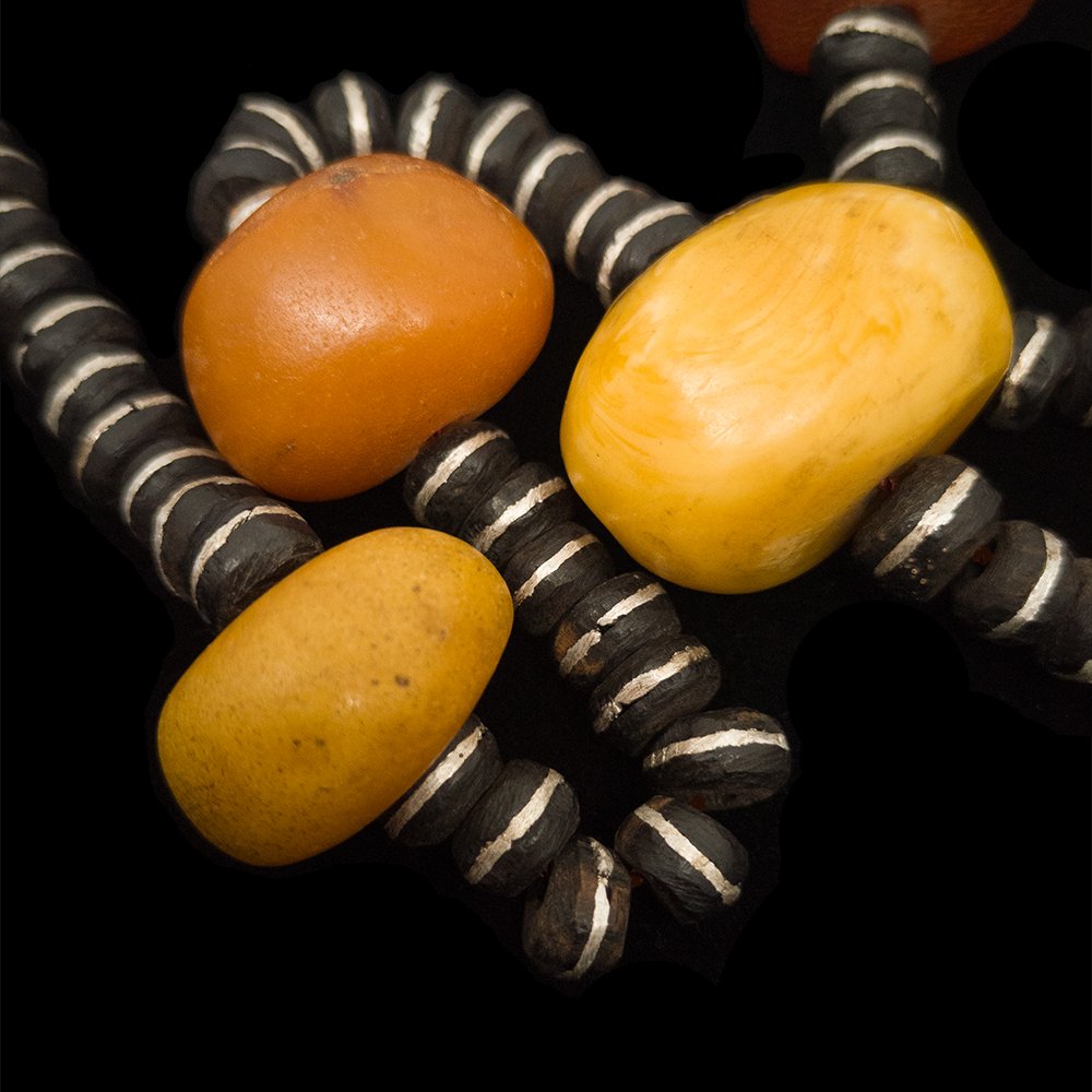 Genuine Amber and Ebony Wood Necklace | Vintage Ethnic Jewellery