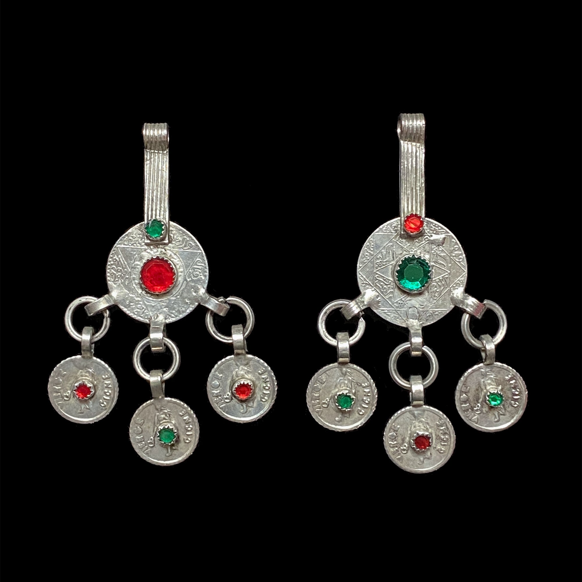 Pair of Old Moroccan Silver Coin Pendants