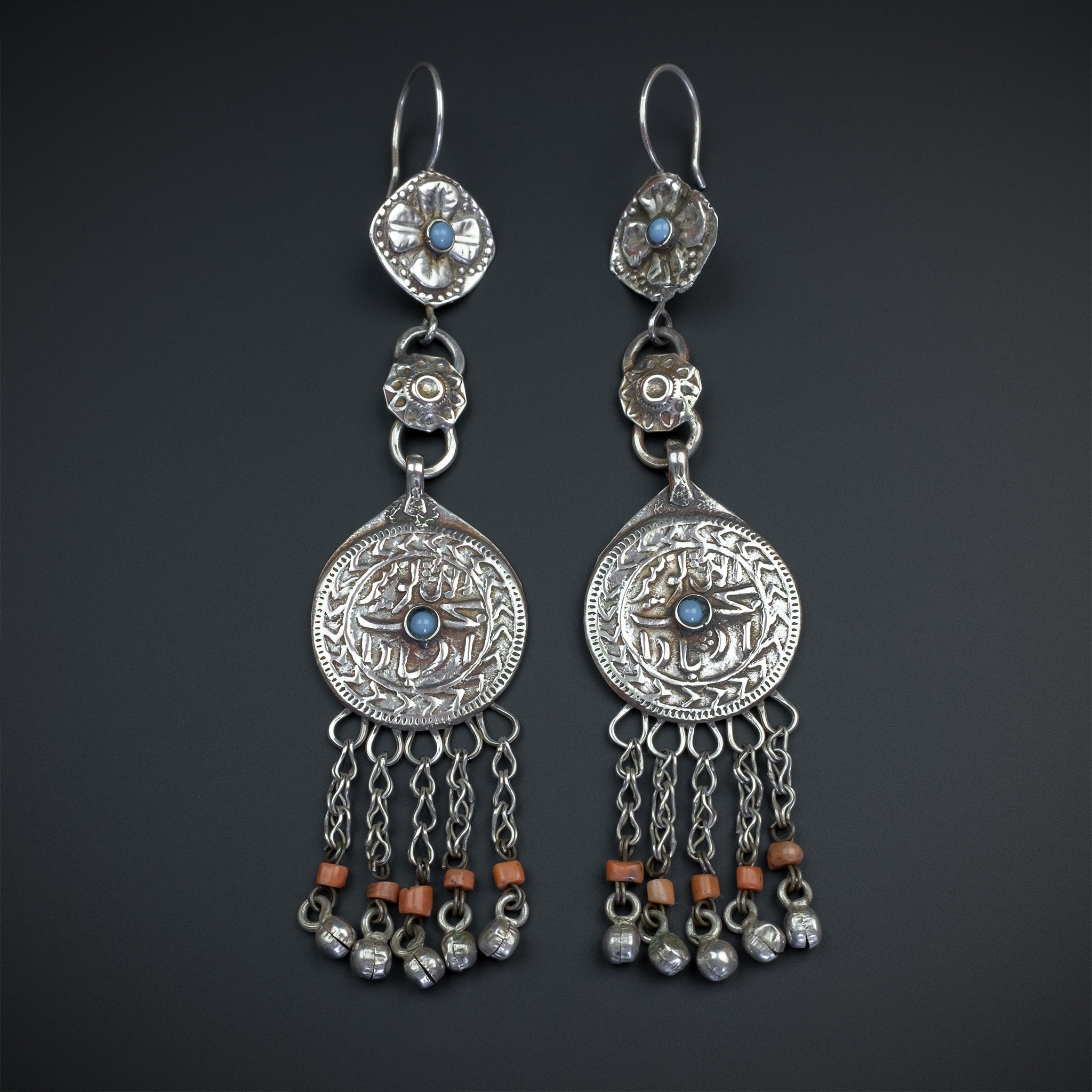 Vintage Silver Bukhara Uzbek Earrings, Central Asia