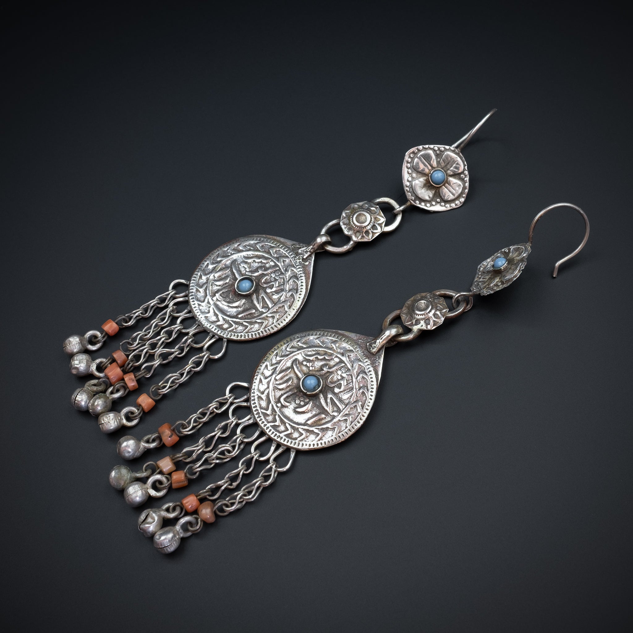 Vintage Silver Bukhara Uzbek Earrings, Central Asia