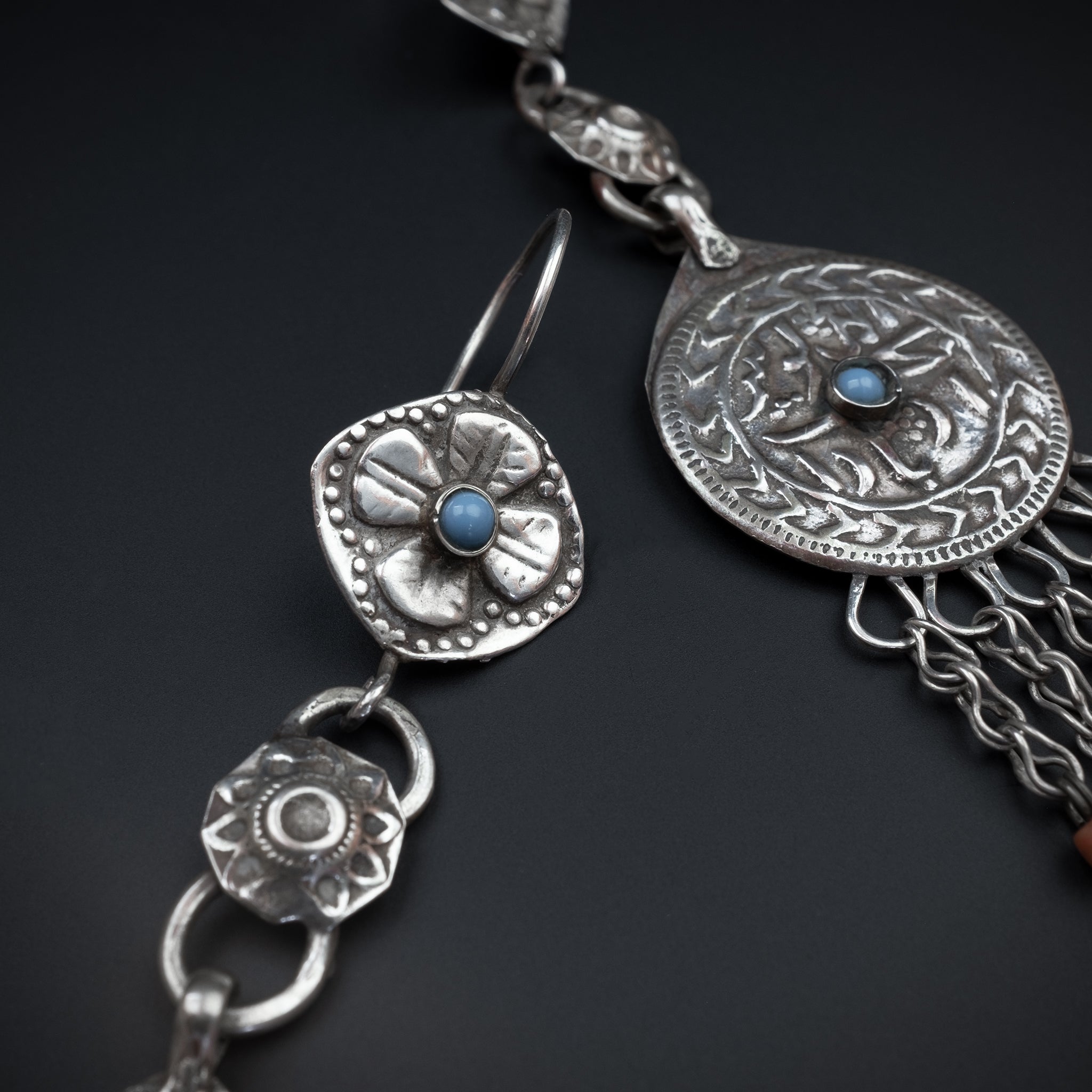 Vintage Silver Bukhara Uzbek Earrings, Central Asia