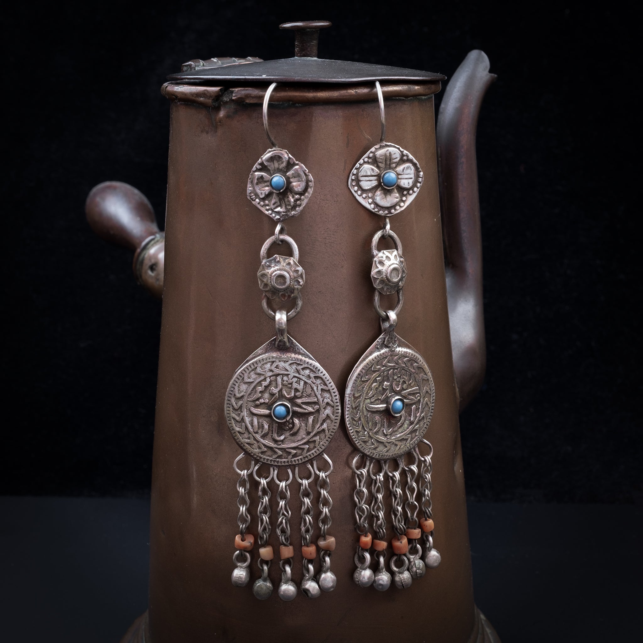 Vintage Silver Bukhara Uzbek Earrings, Central Asia