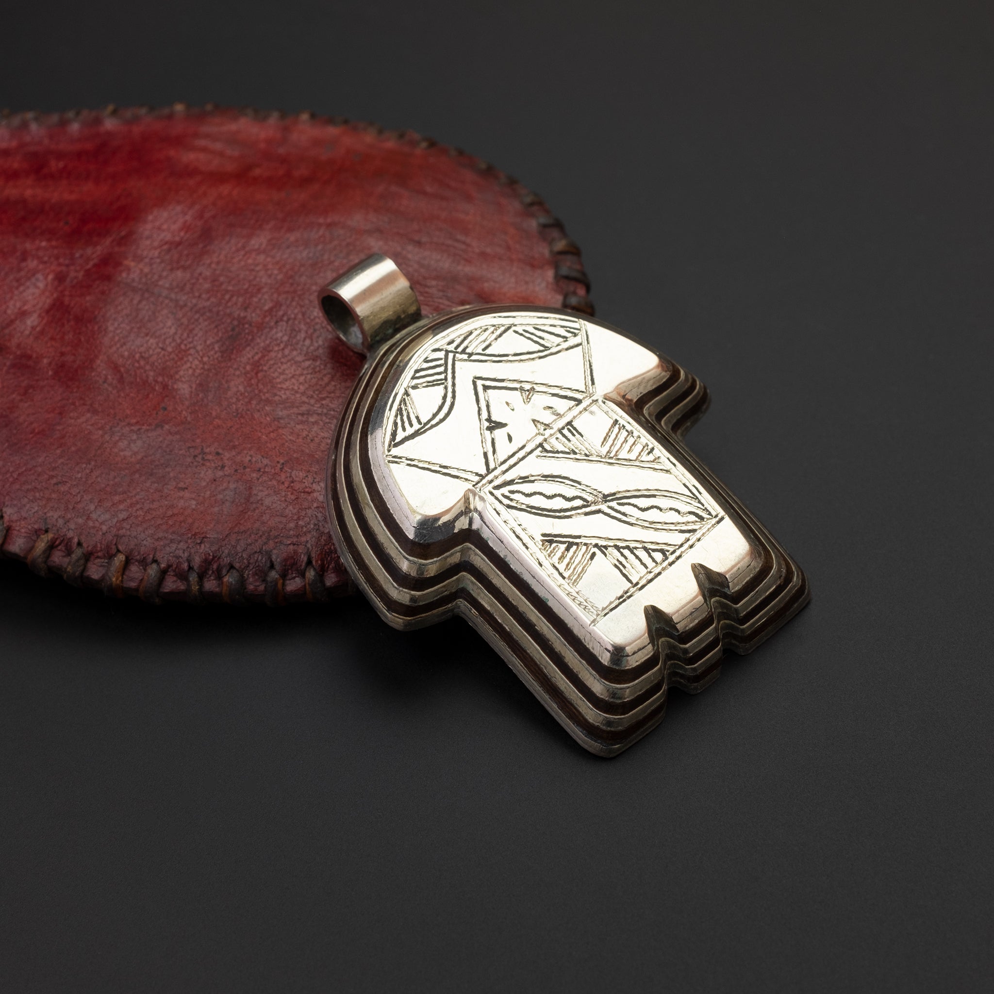 Silver and Wood Khamsa (Hamsa) Pendant, Marrakech, Morocco