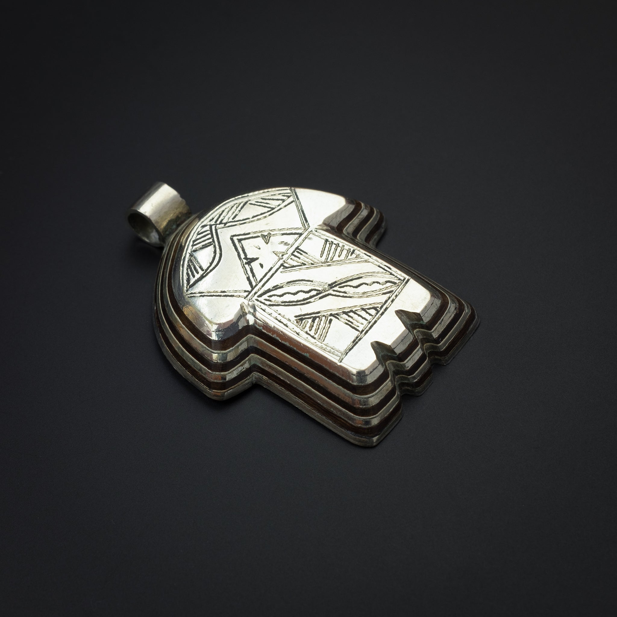 Silver and Wood Khamsa (Hamsa) Pendant, Marrakech, Morocco