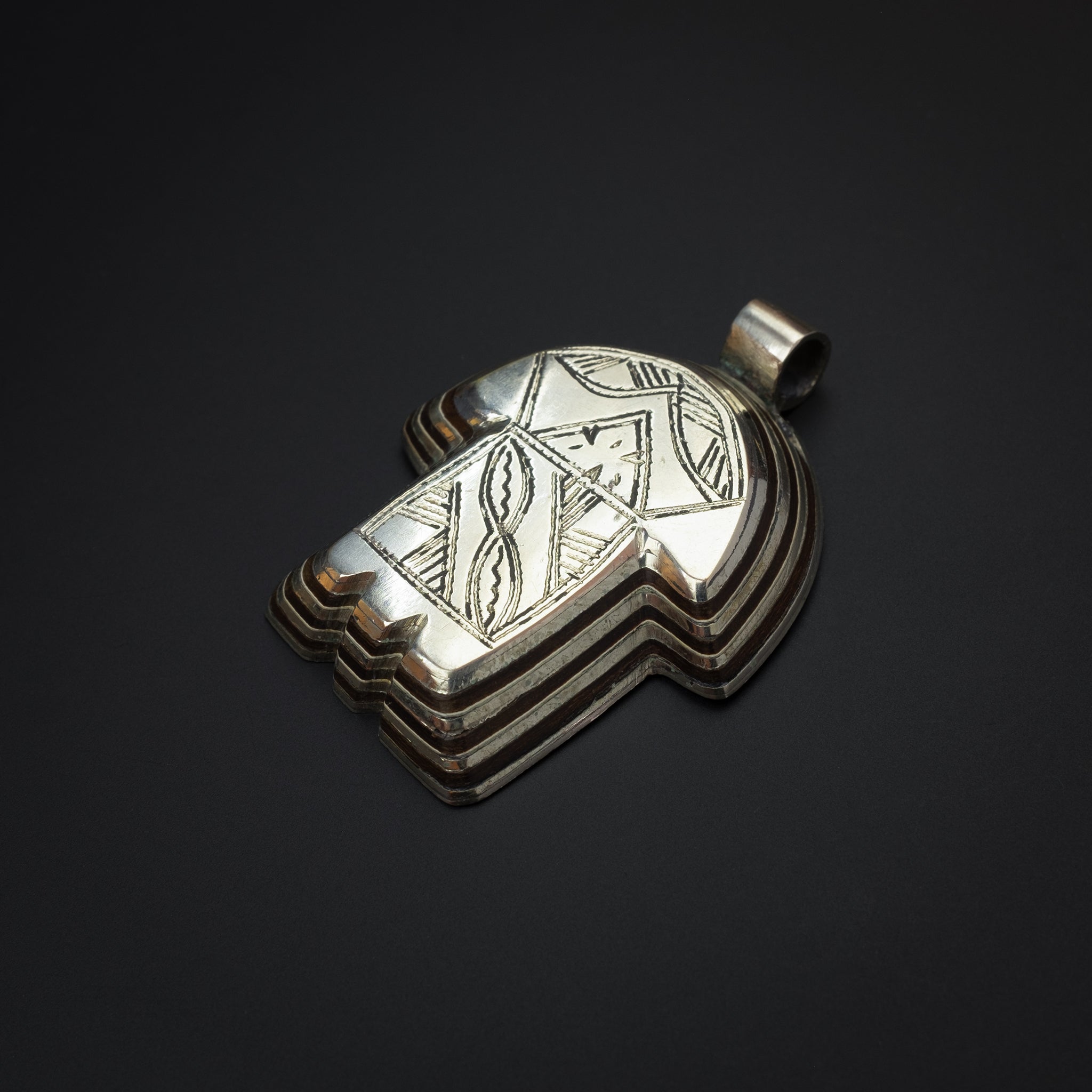 Silver and Wood Khamsa (Hamsa) Pendant, Marrakech, Morocco
