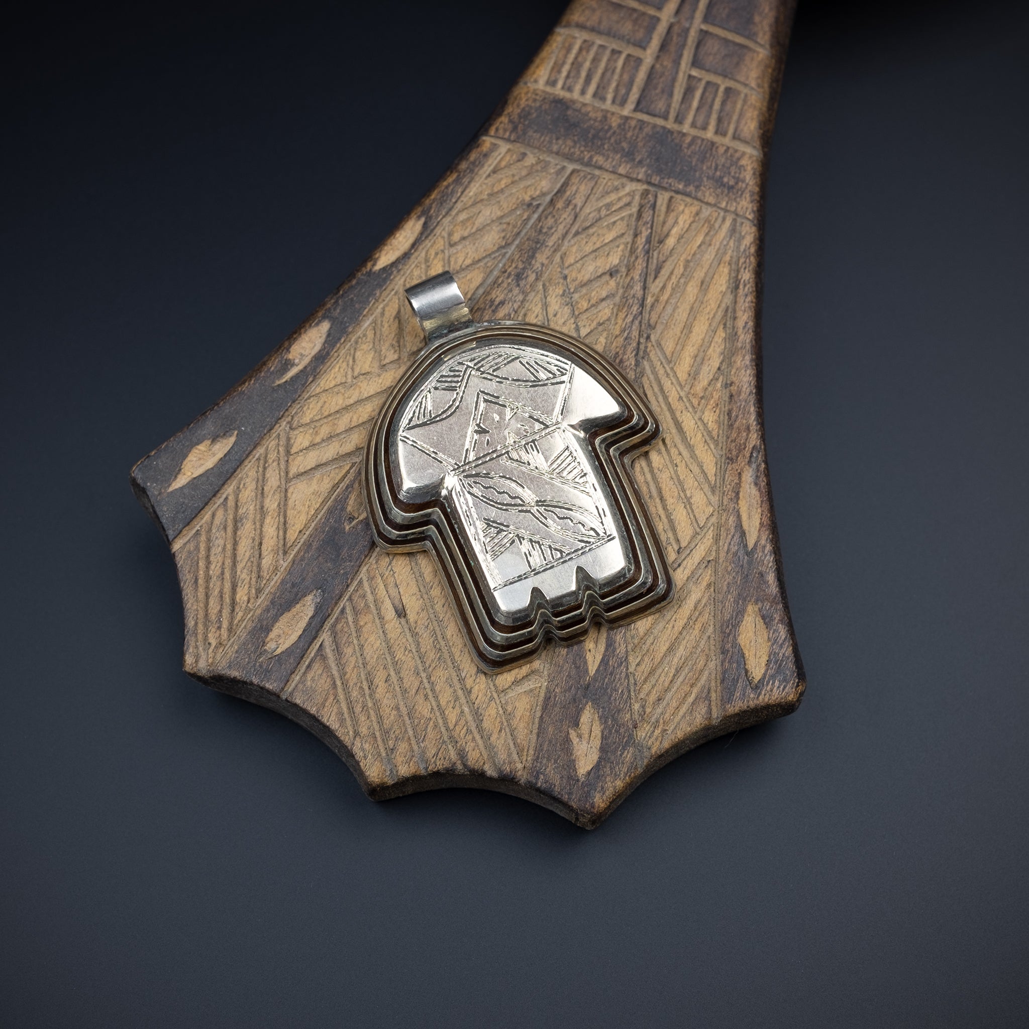 Silver and Wood Khamsa (Hamsa) Pendant, Marrakech, Morocco