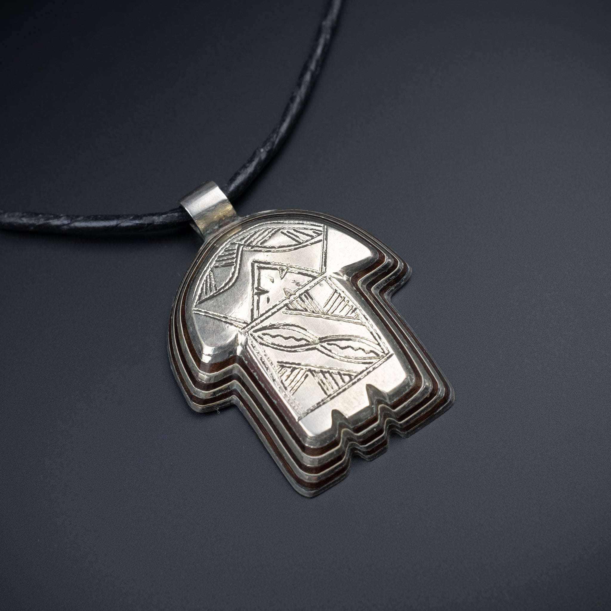 Silver and Wood Khamsa (Hamsa) Pendant, Marrakech, Morocco