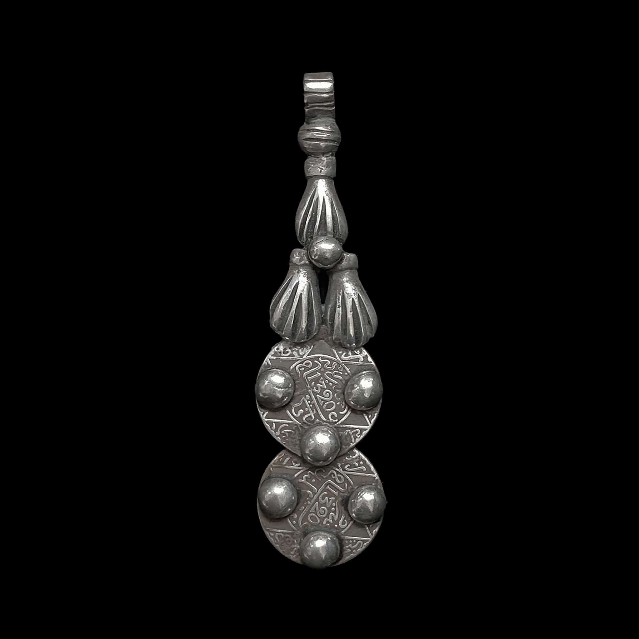 Old Moroccan Silver Berber Coin Pendant with Khamsa (Hamsa)