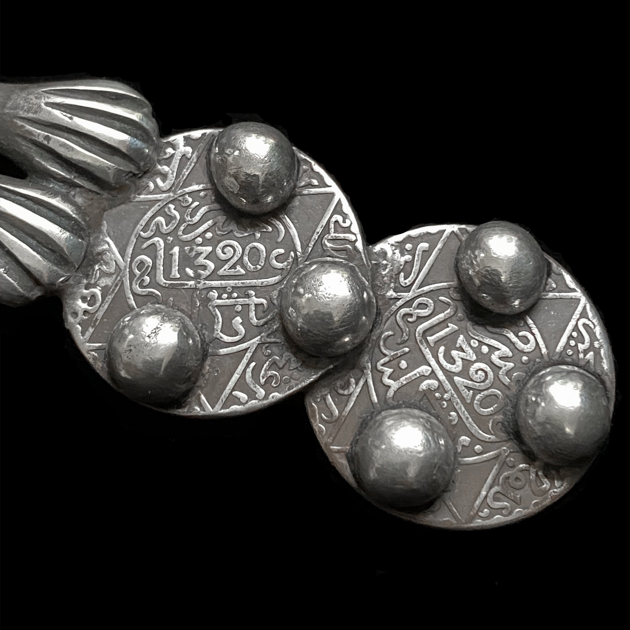 Old Moroccan Silver Berber Coin Pendant with Khamsa (Hamsa)