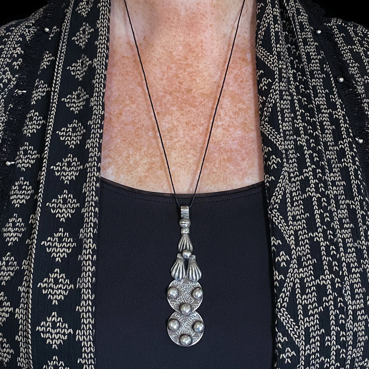 Old Moroccan Silver Berber Coin Pendant with Khamsa (Hamsa)