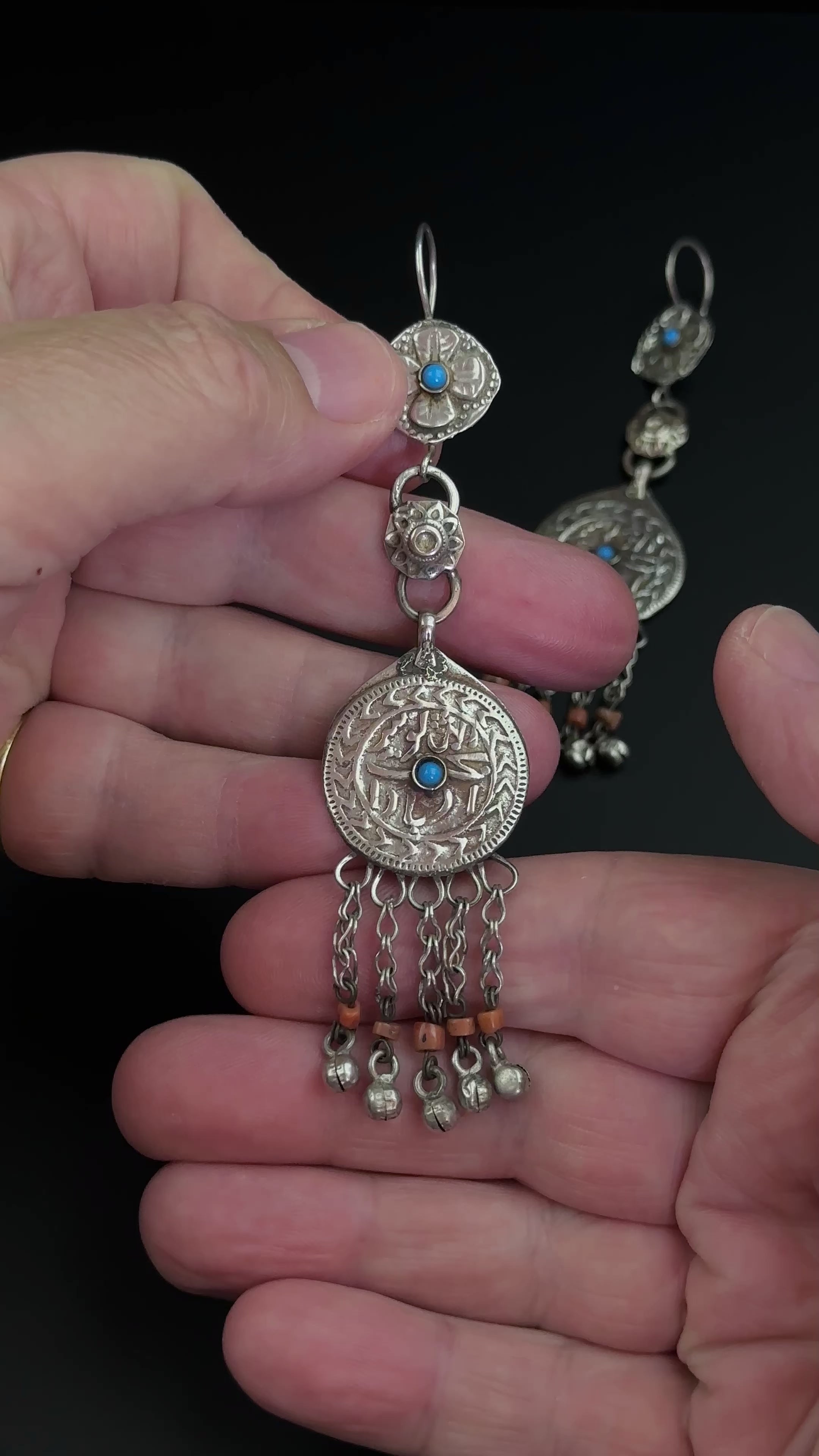 Vintage Silver Bukhara Uzbek Earrings, Central Asia