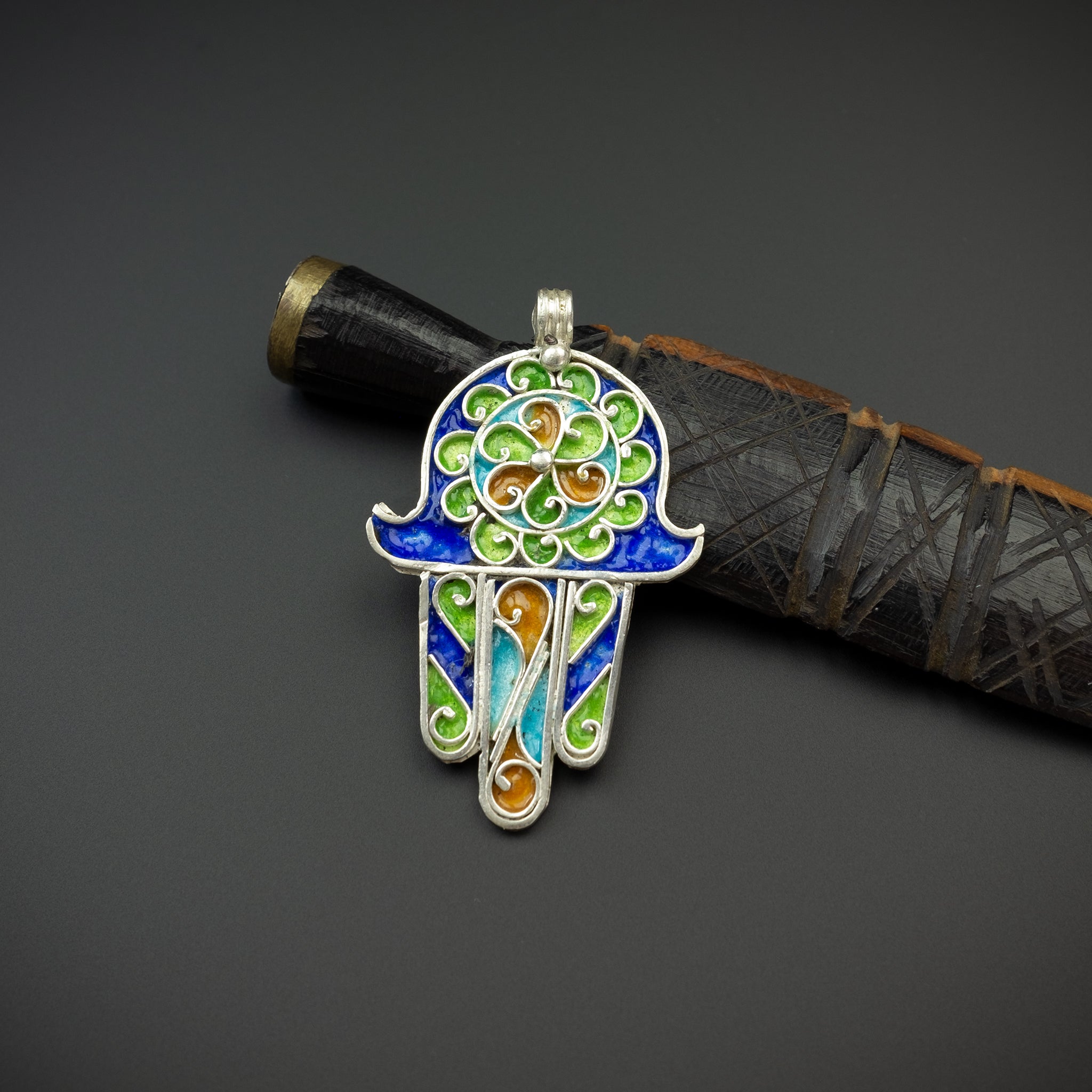 Silver Enamelled Khamsa (Hamsa), Tiznit, Morocco