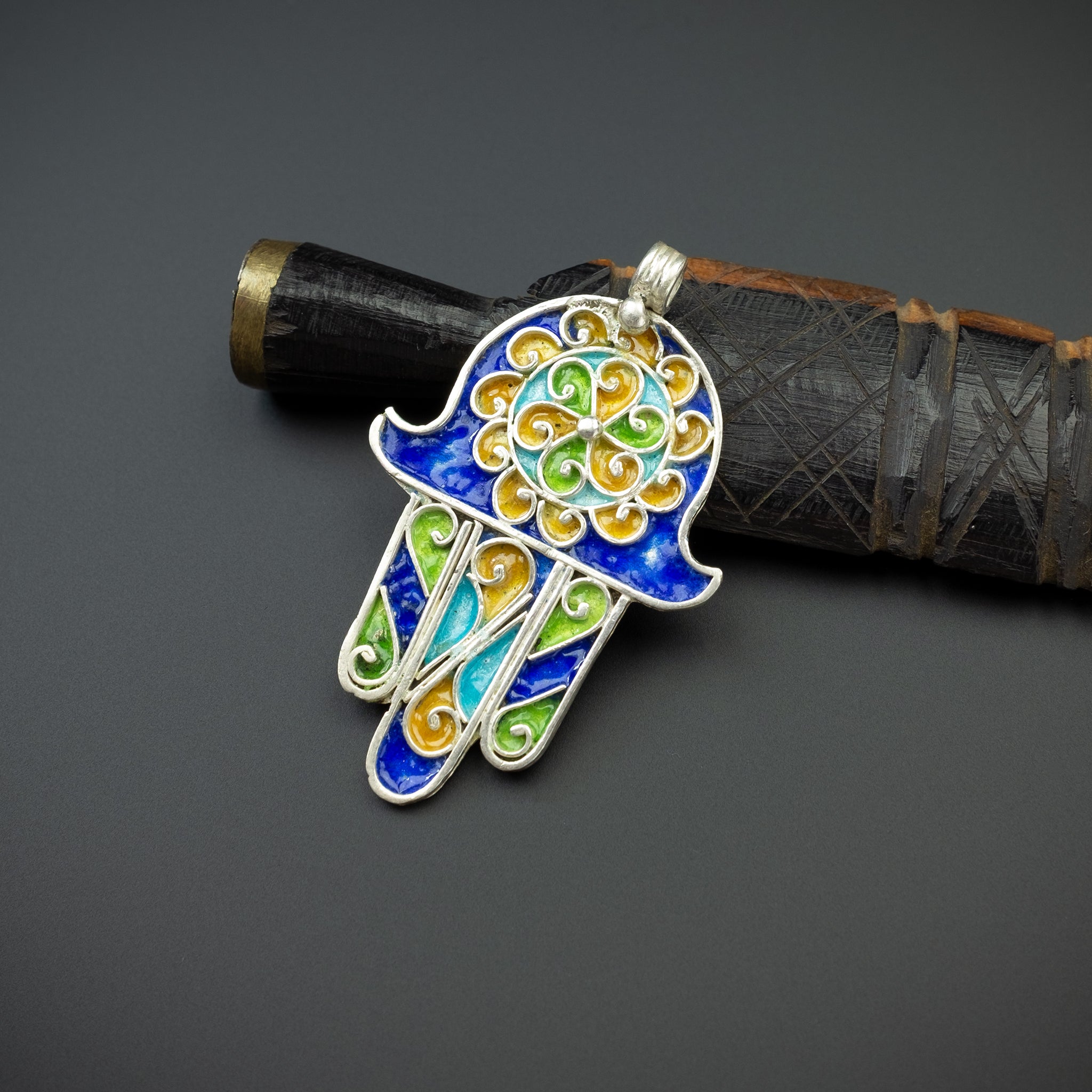 Silver Enamelled Khamsa (Hamsa), Tiznit, Morocco