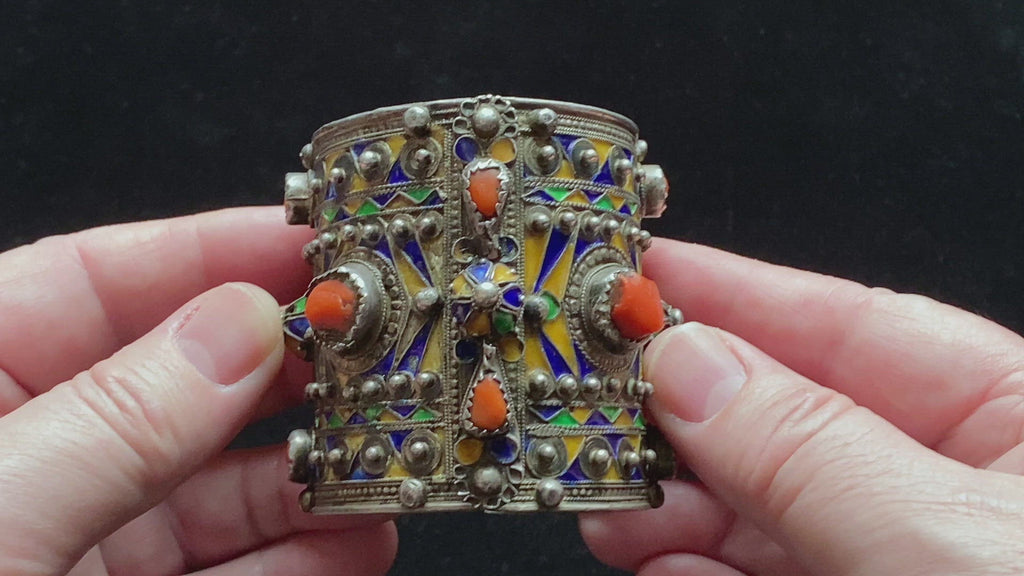 Old Silver and Enamel Bracelet from Kabylie | Vintage Ethnic Jewellery