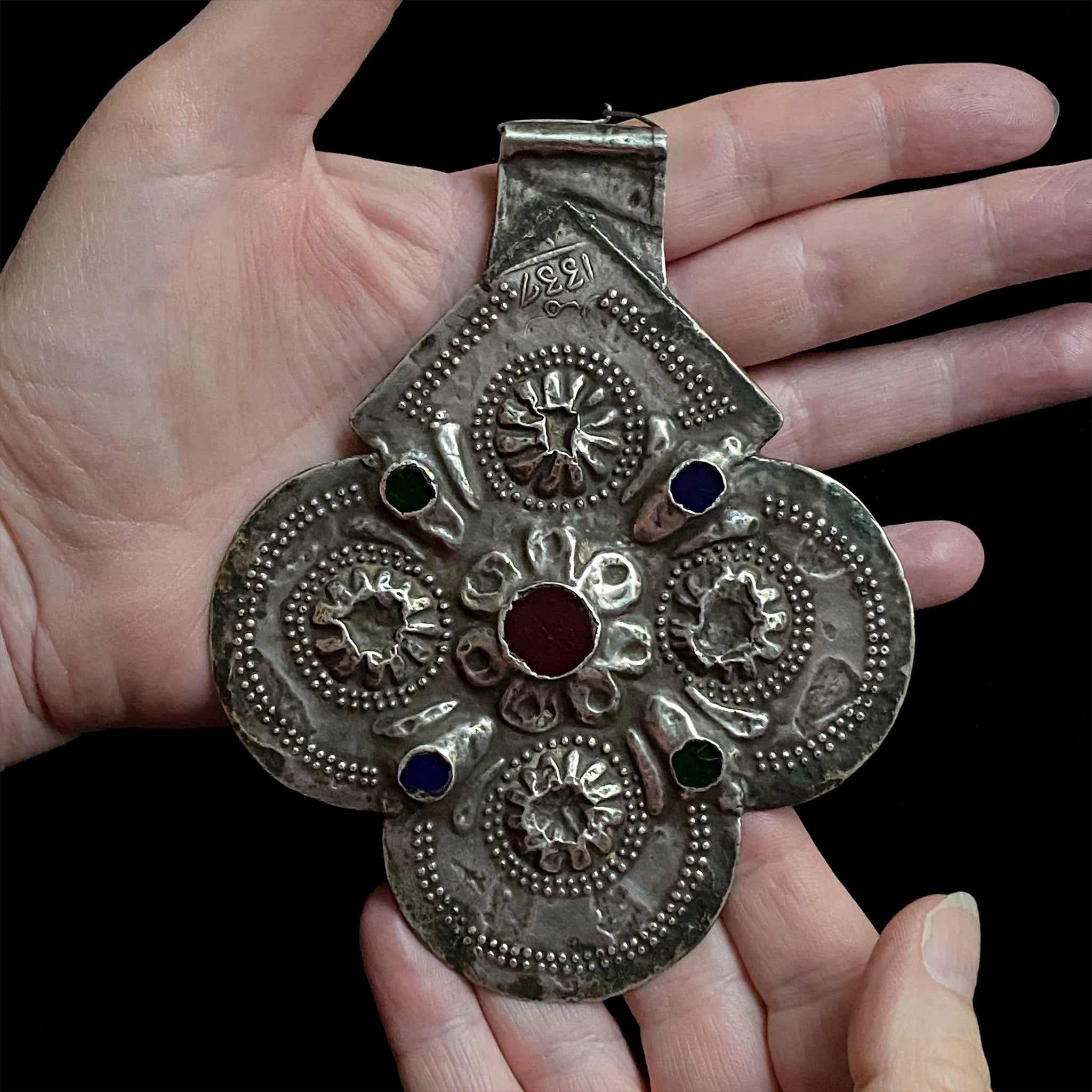 Large Antique Silver ‘Foulet’ Hamsa from Marrakech, Morocco