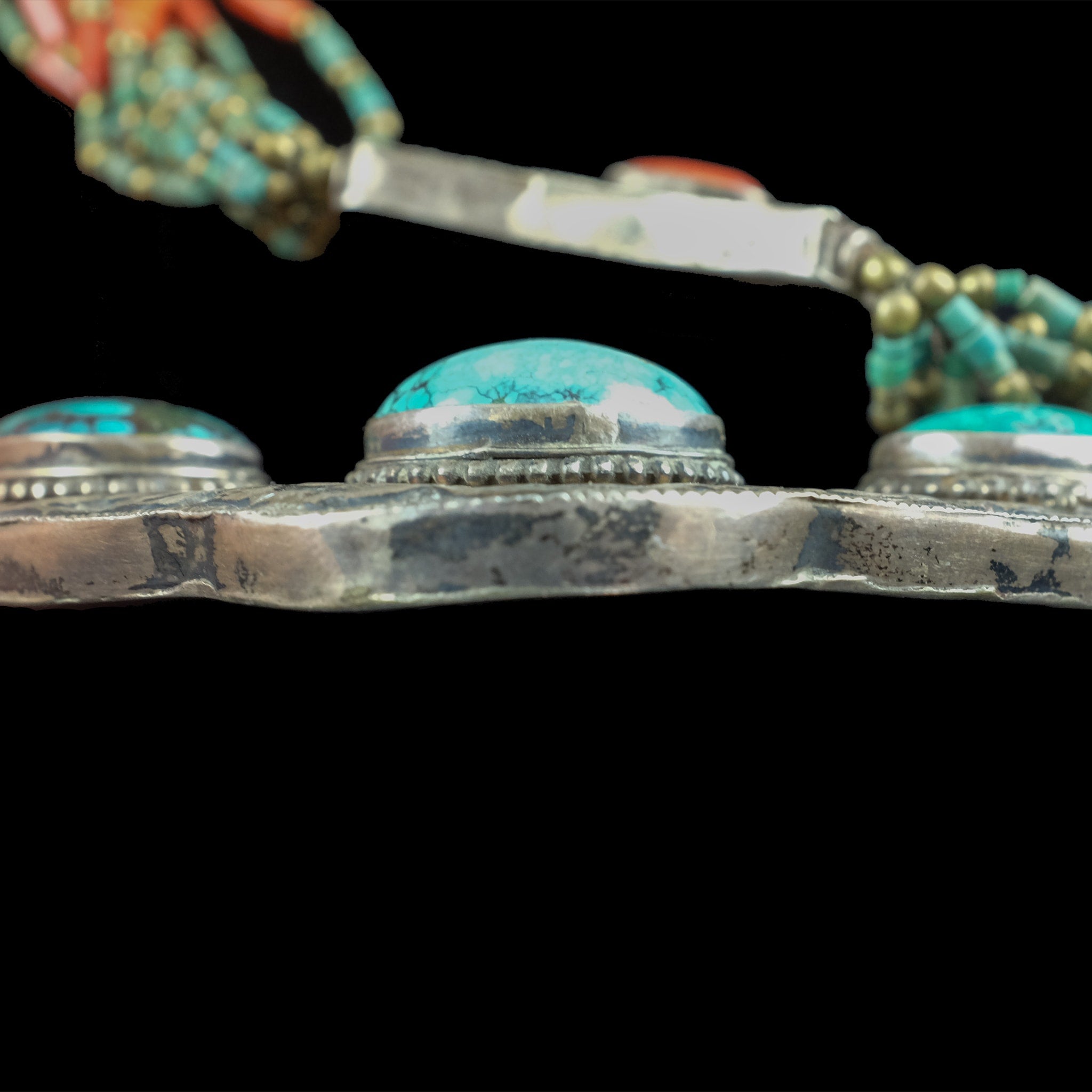 Old Silver, Coral & Turquoise Necklace | Vintage Ethnic Jewellery